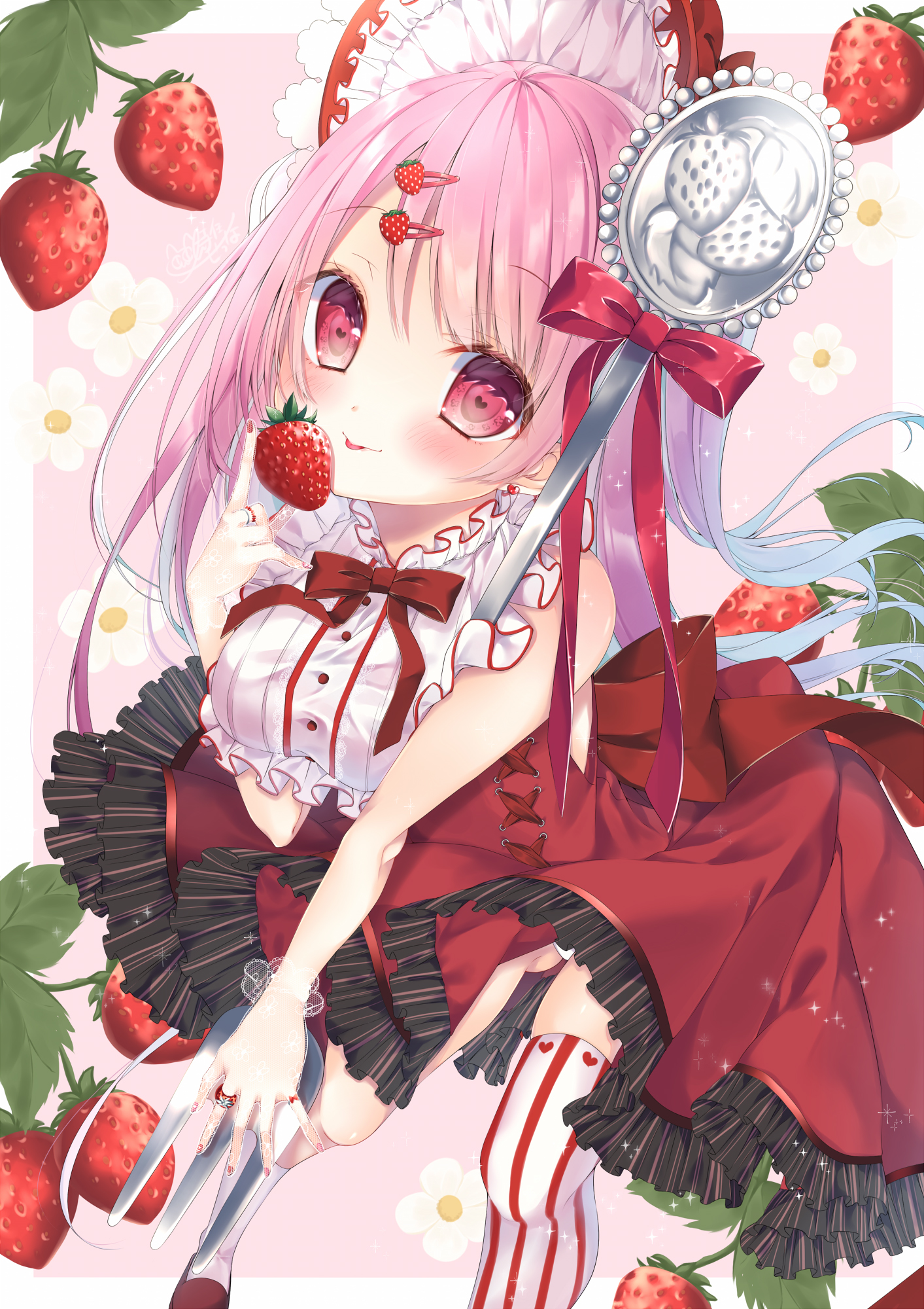 Girl Glance Strawberry Pink Anime
