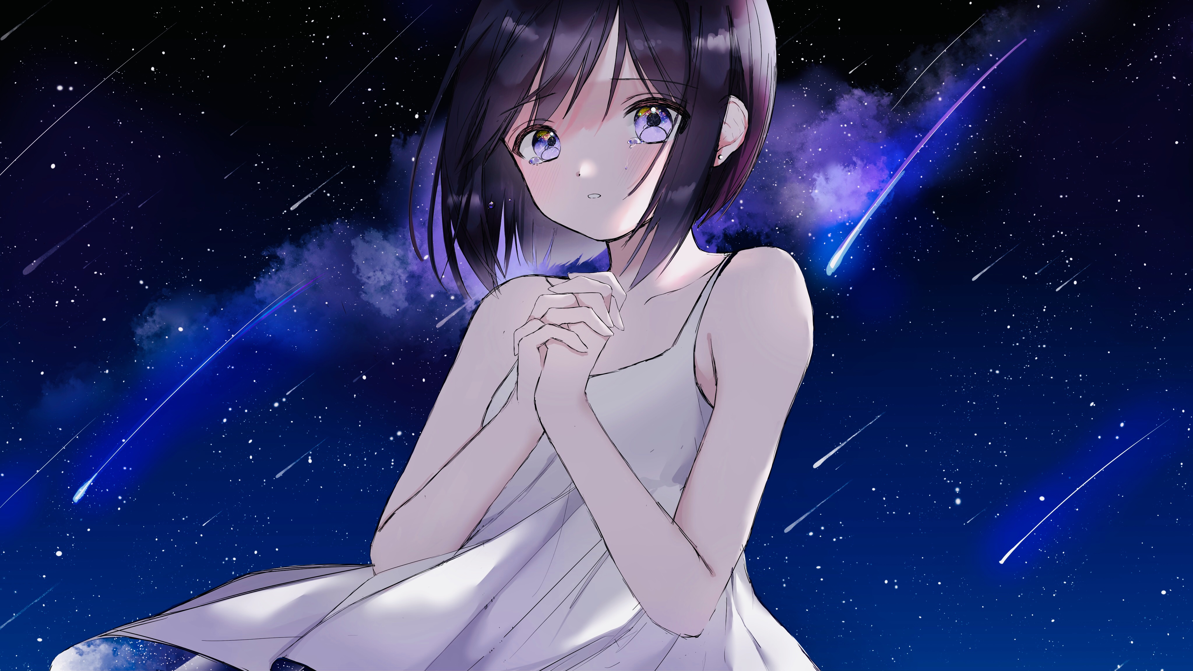 Girl Glance Tears Sad Anime