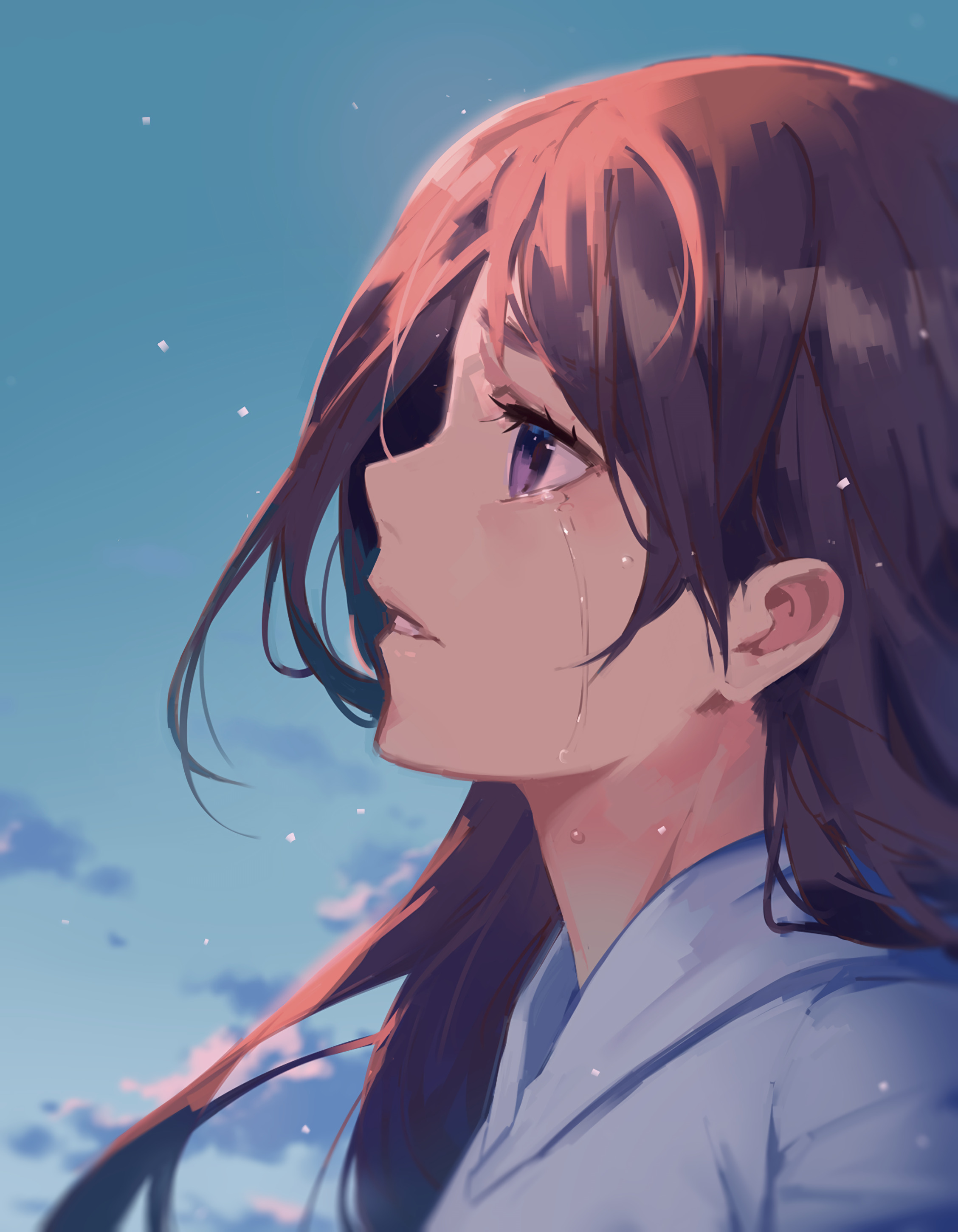 Girl Glance Tears Sad Anime Art