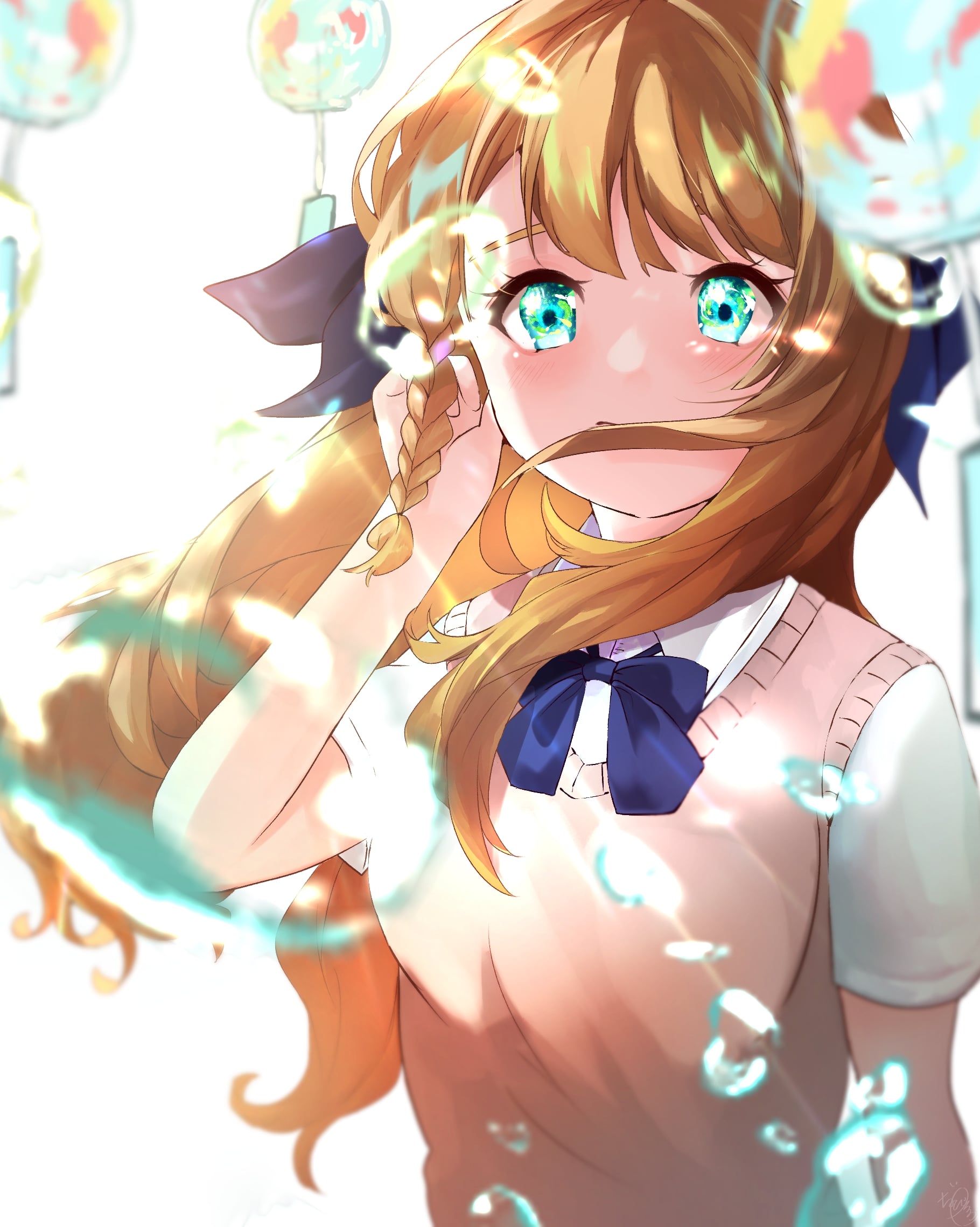 Girl Glance Water Drops Anime Art