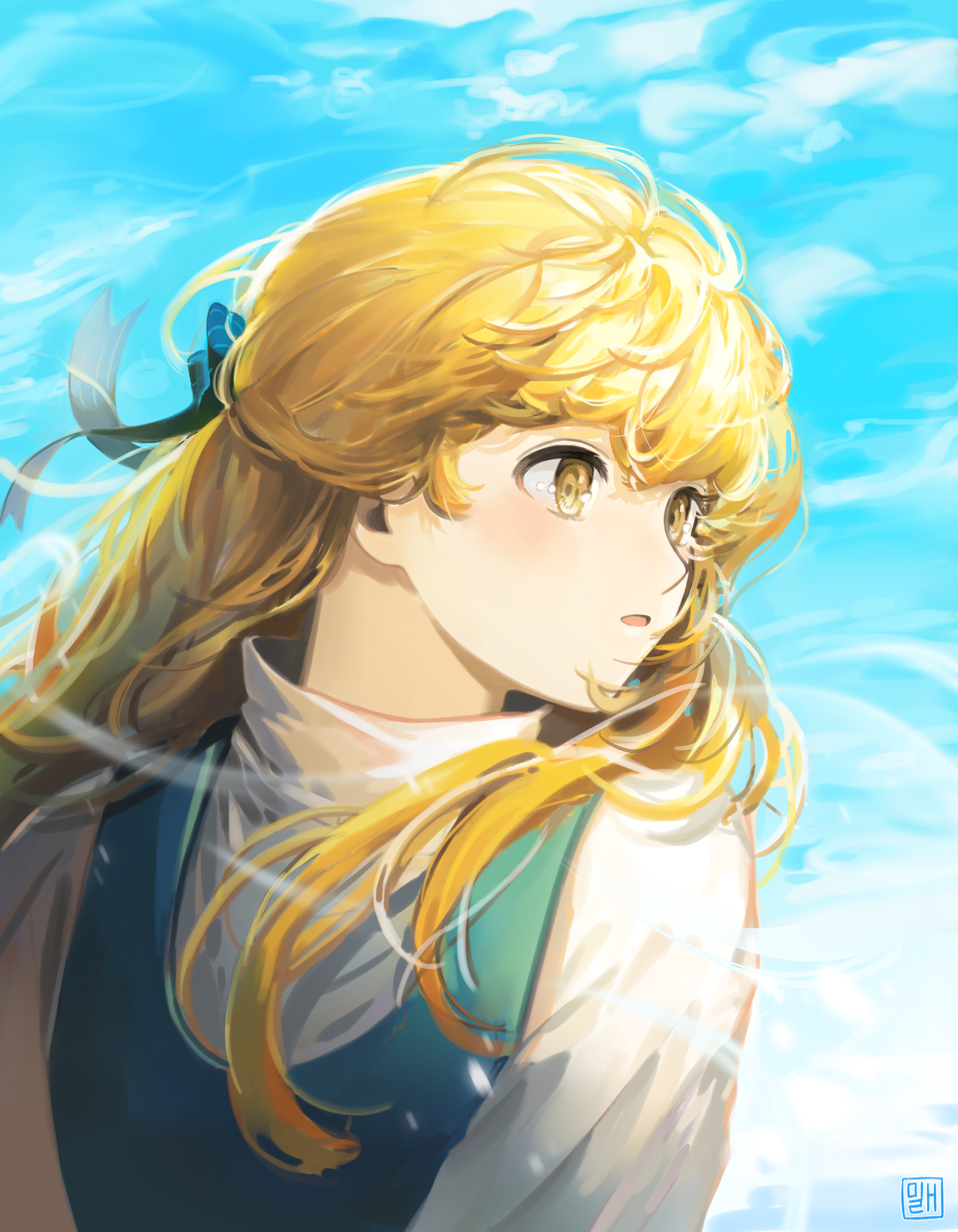 Girl Glance Wind Anime Art