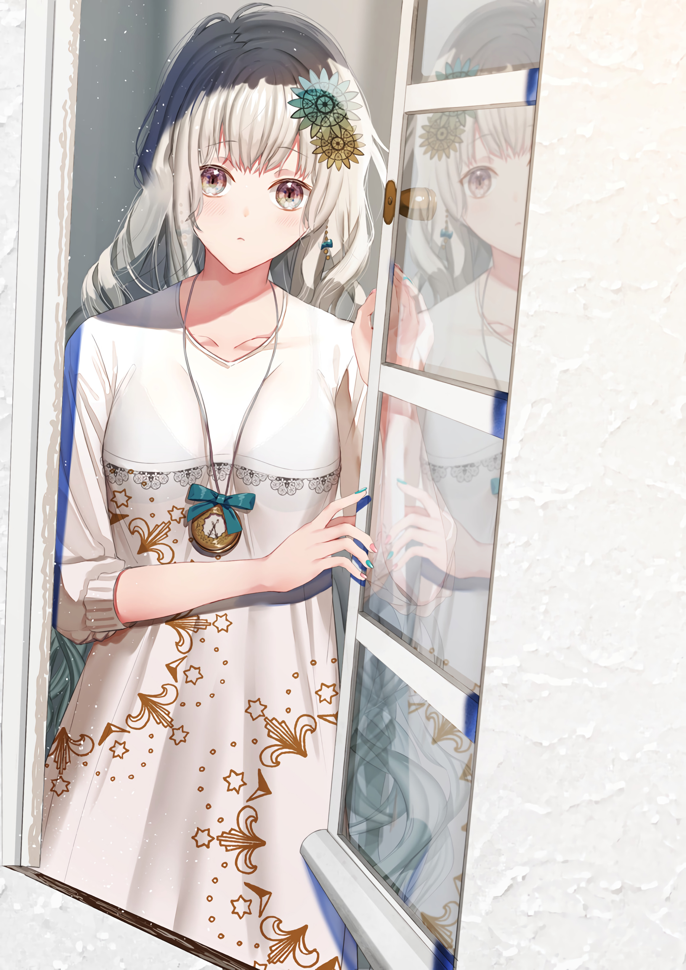 Girl Glance Window Anime Art