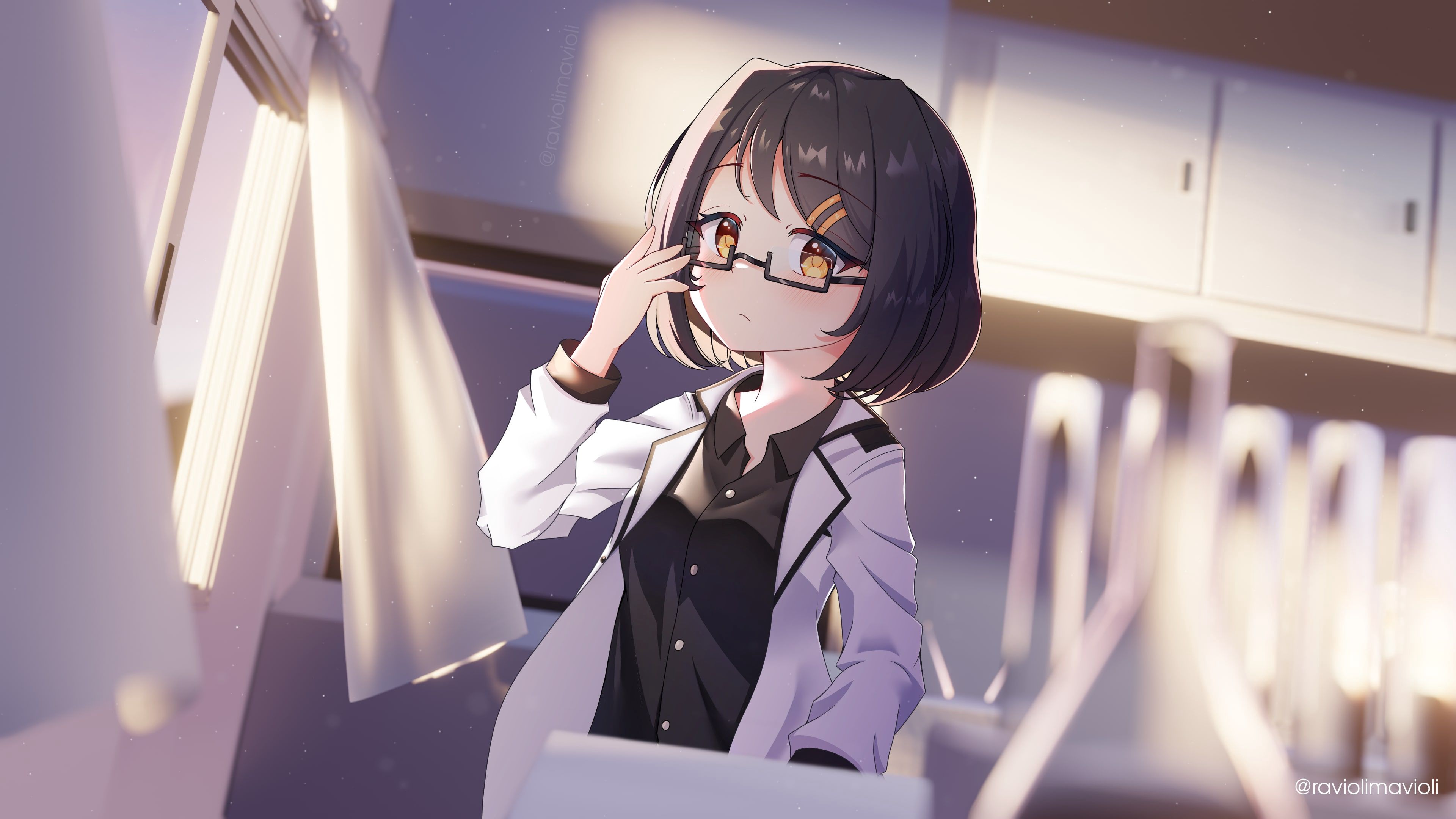 Girl Glasses Scientist Anime Art