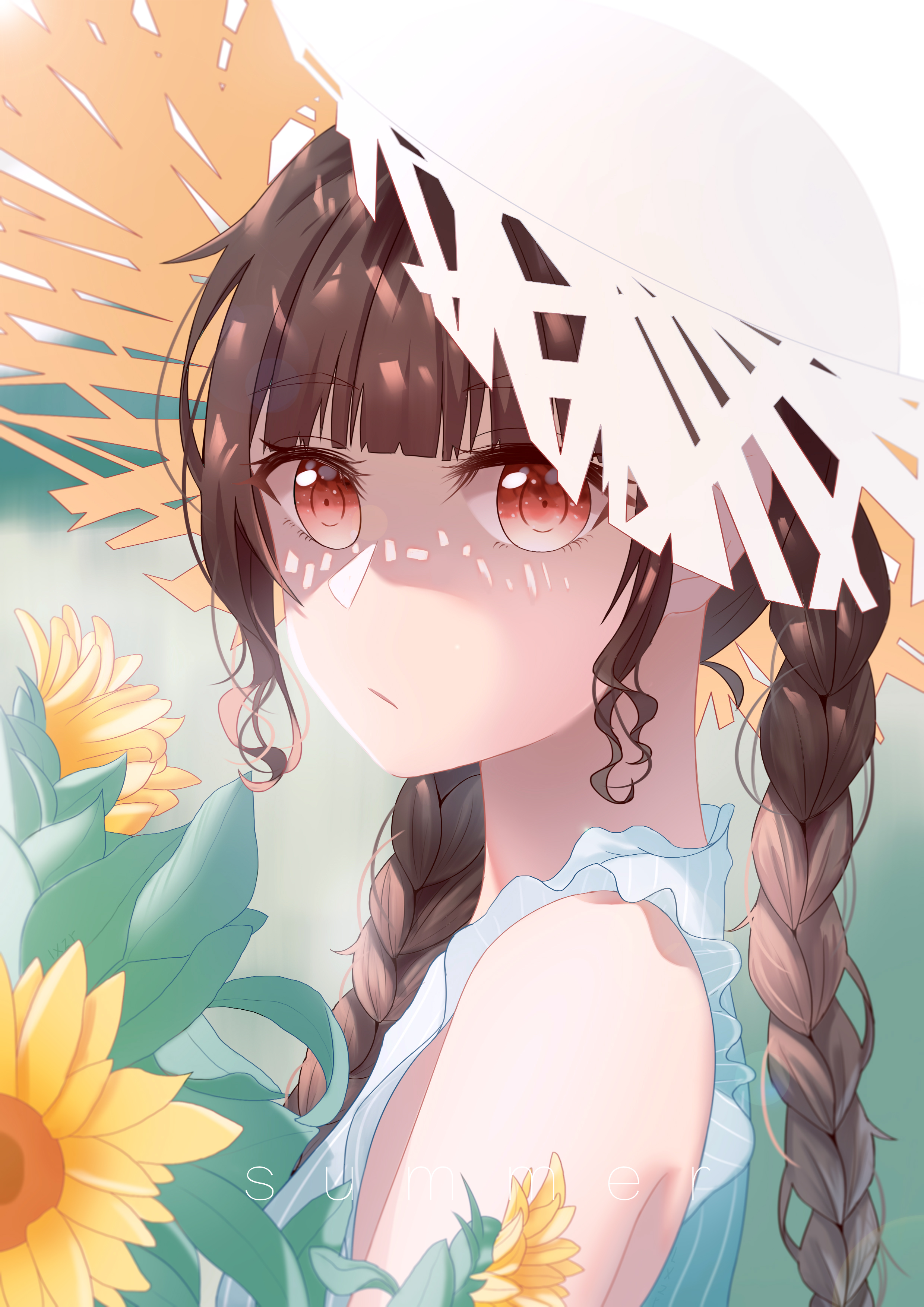 Girl Hat Glance Summer Anime