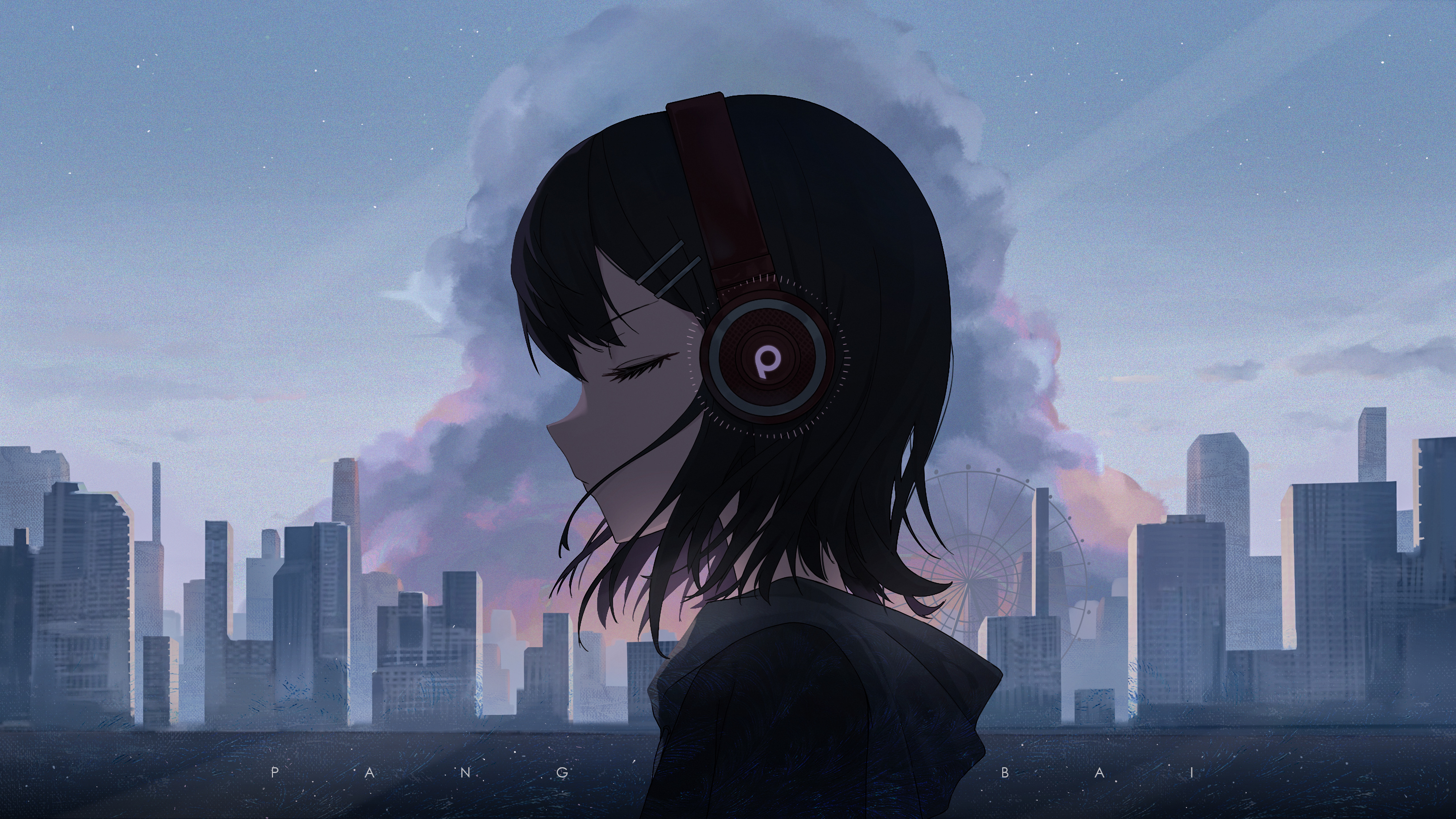 Girl Headphones Music Anime Art