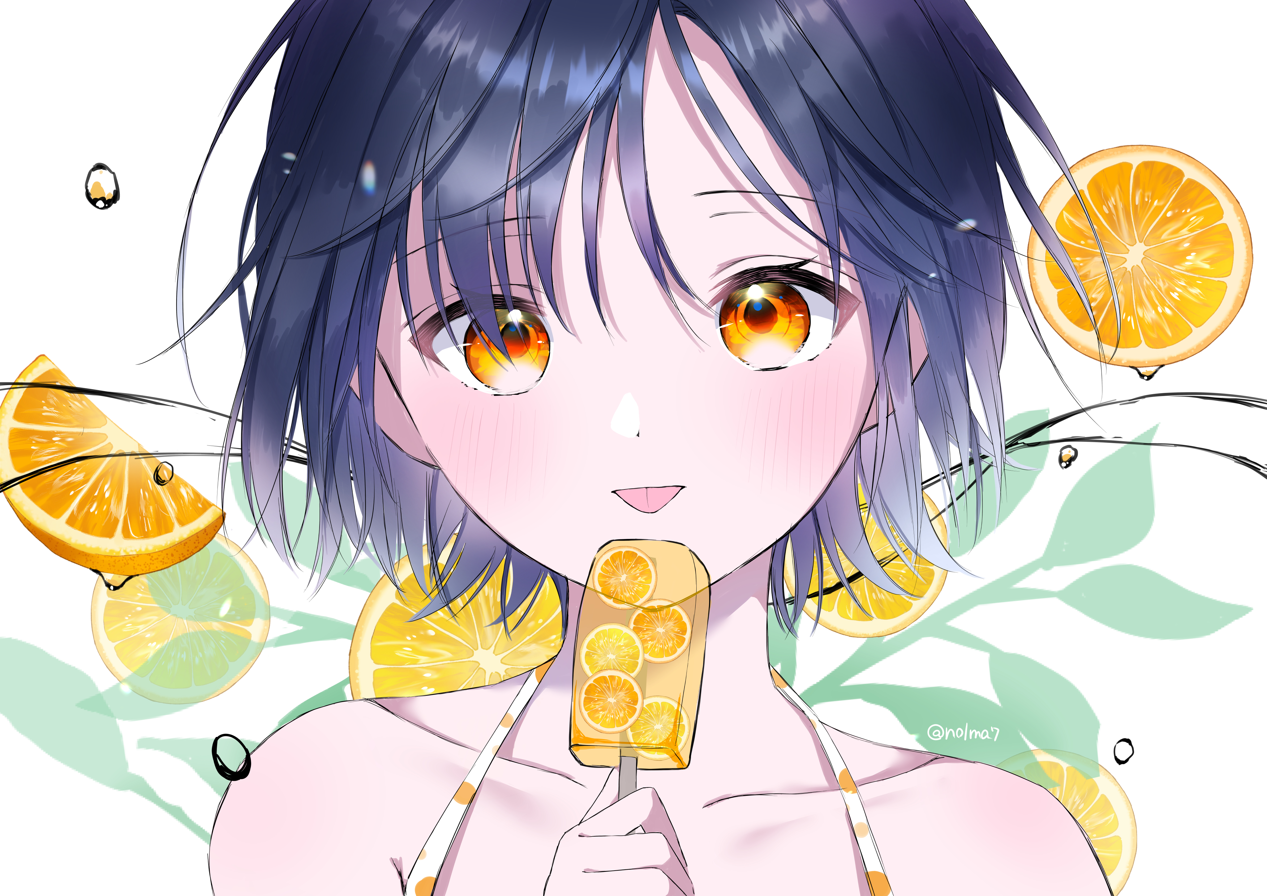 Girl Ice-cream Oranges Anime Art