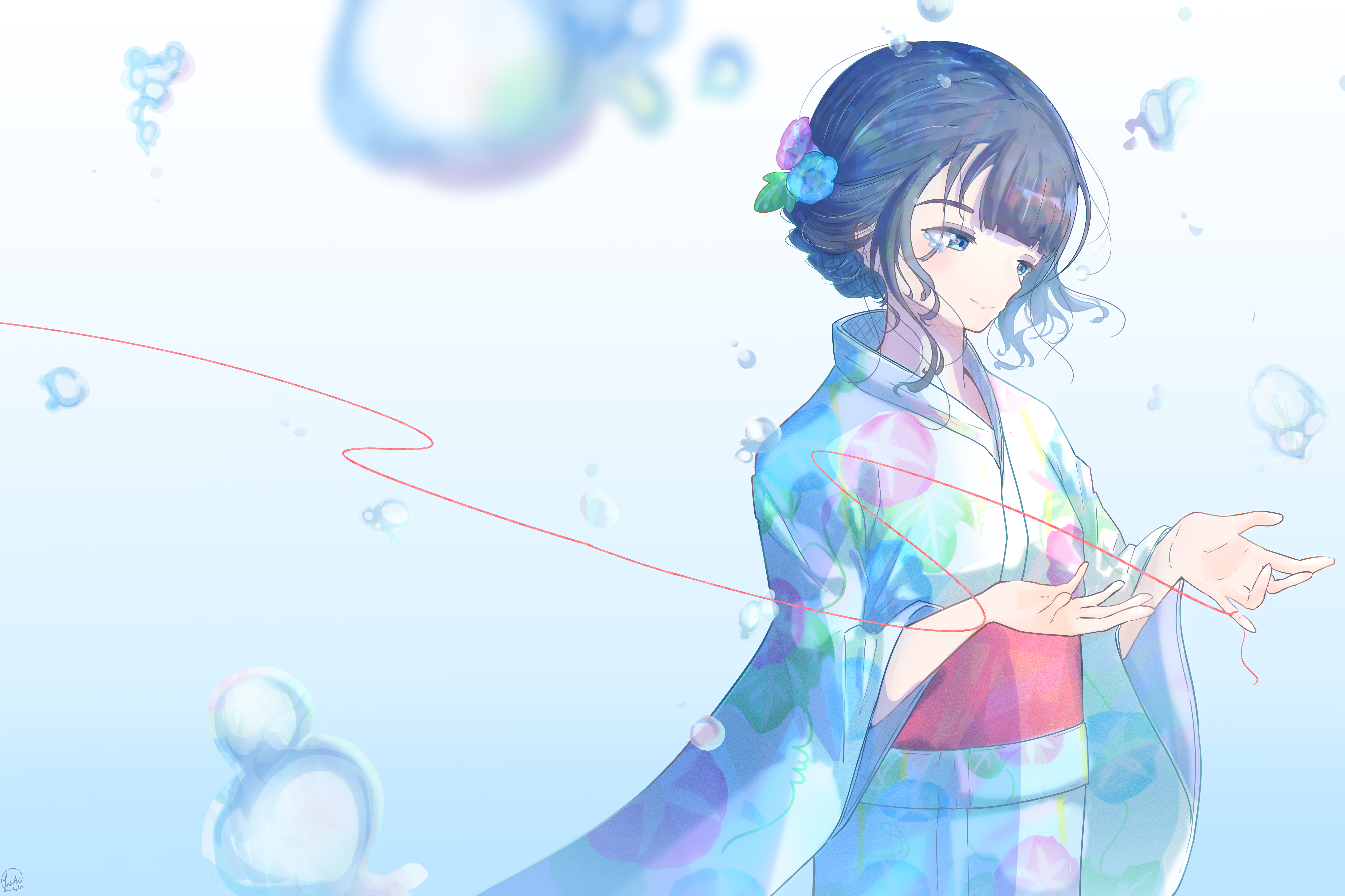 Girl Kimono Blue Anime Art