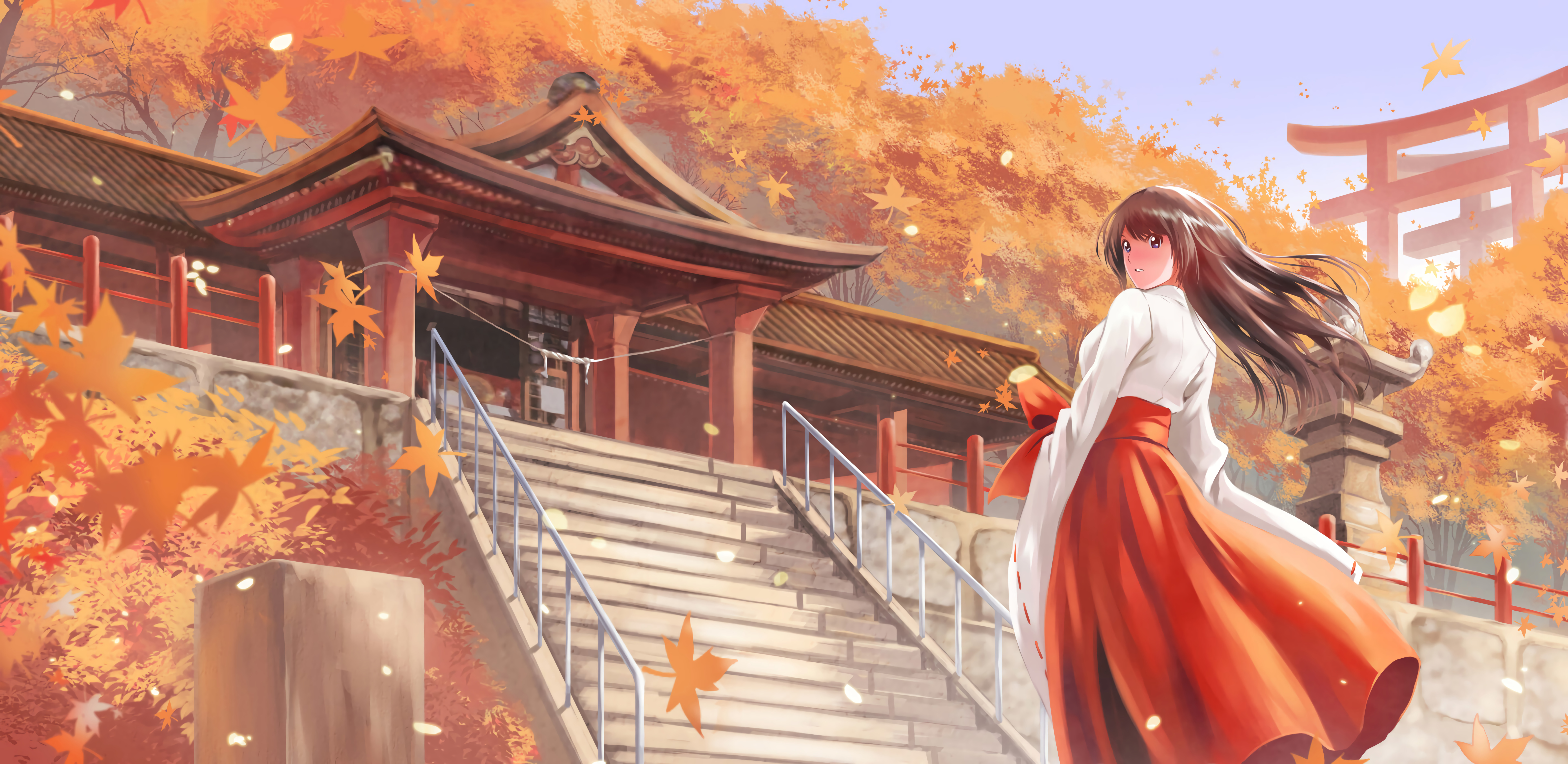 Girl Kimono Pagoda Autumn Anime Art