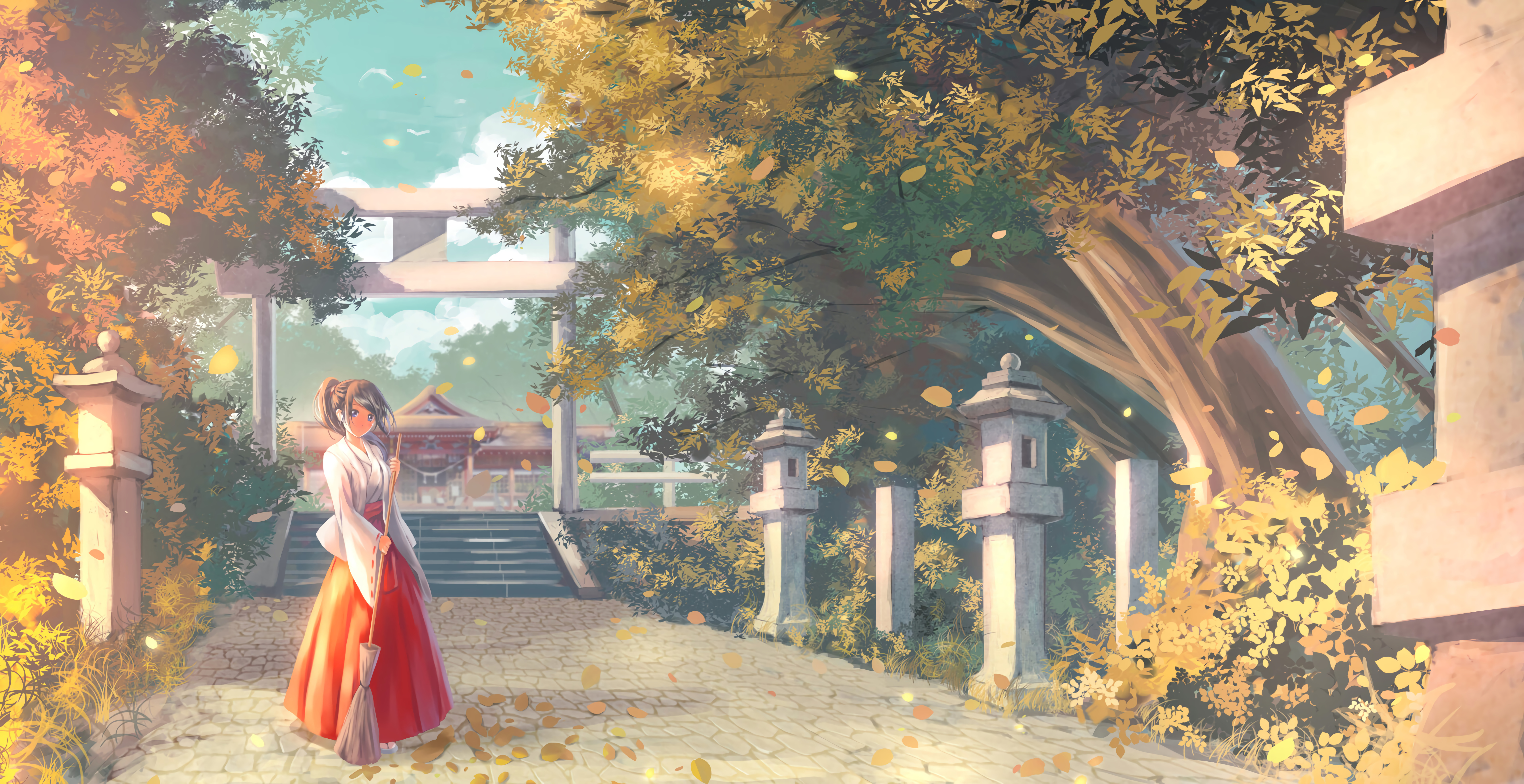 Girl Kimono Pagoda Temple Anime Art