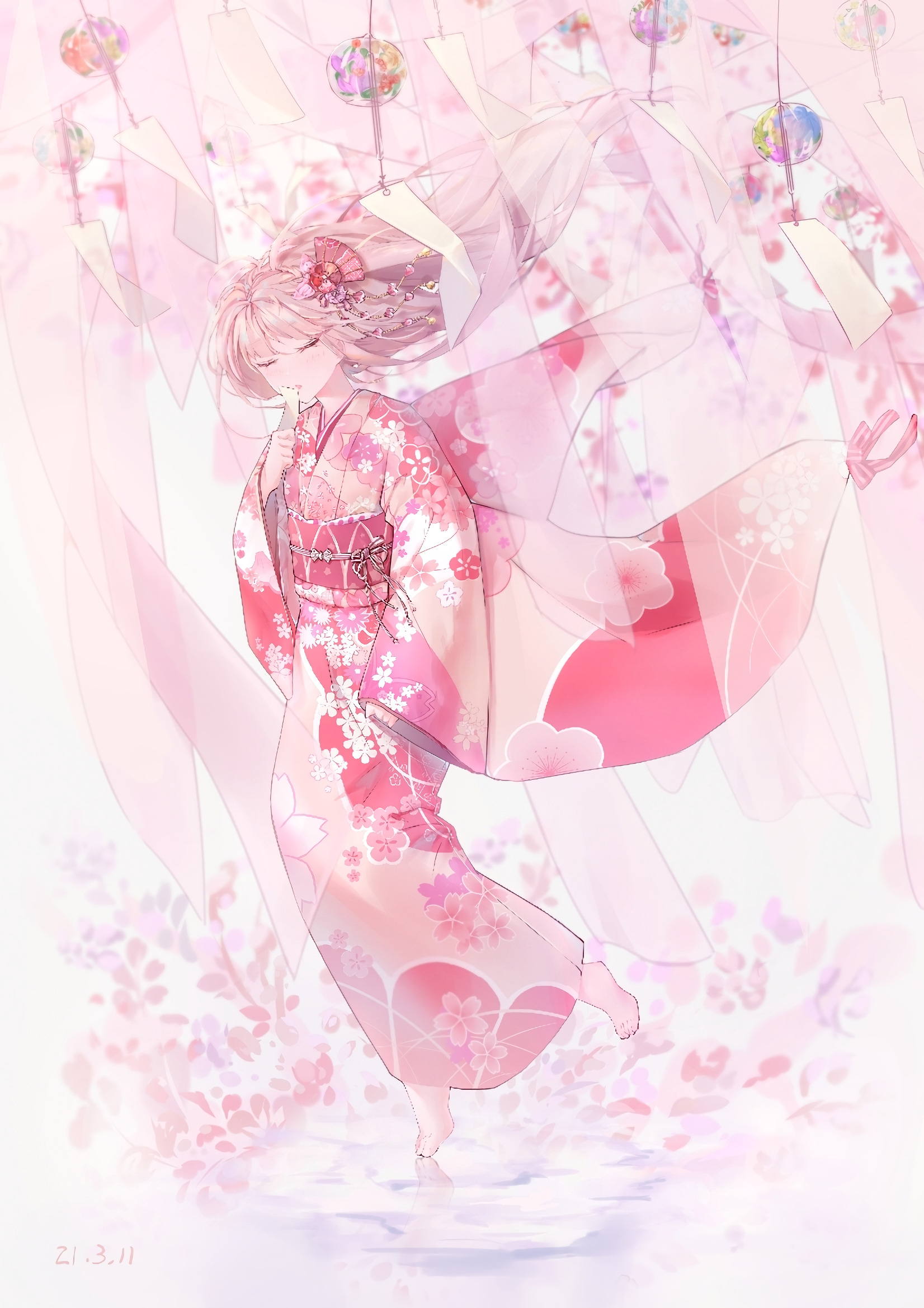 Girl Kimono Pink Anime Art