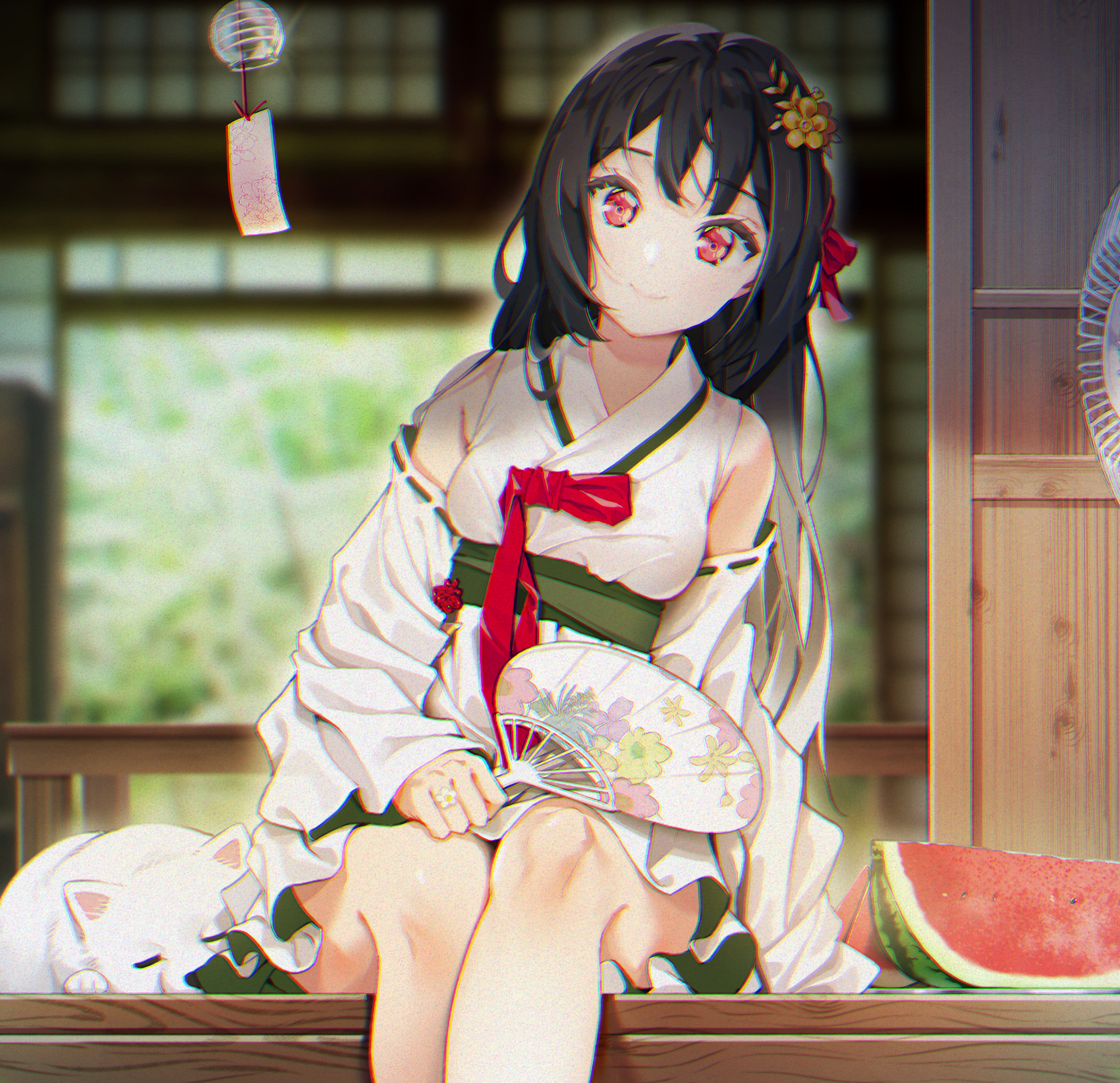 Girl Kimono Smile Fan Anime
