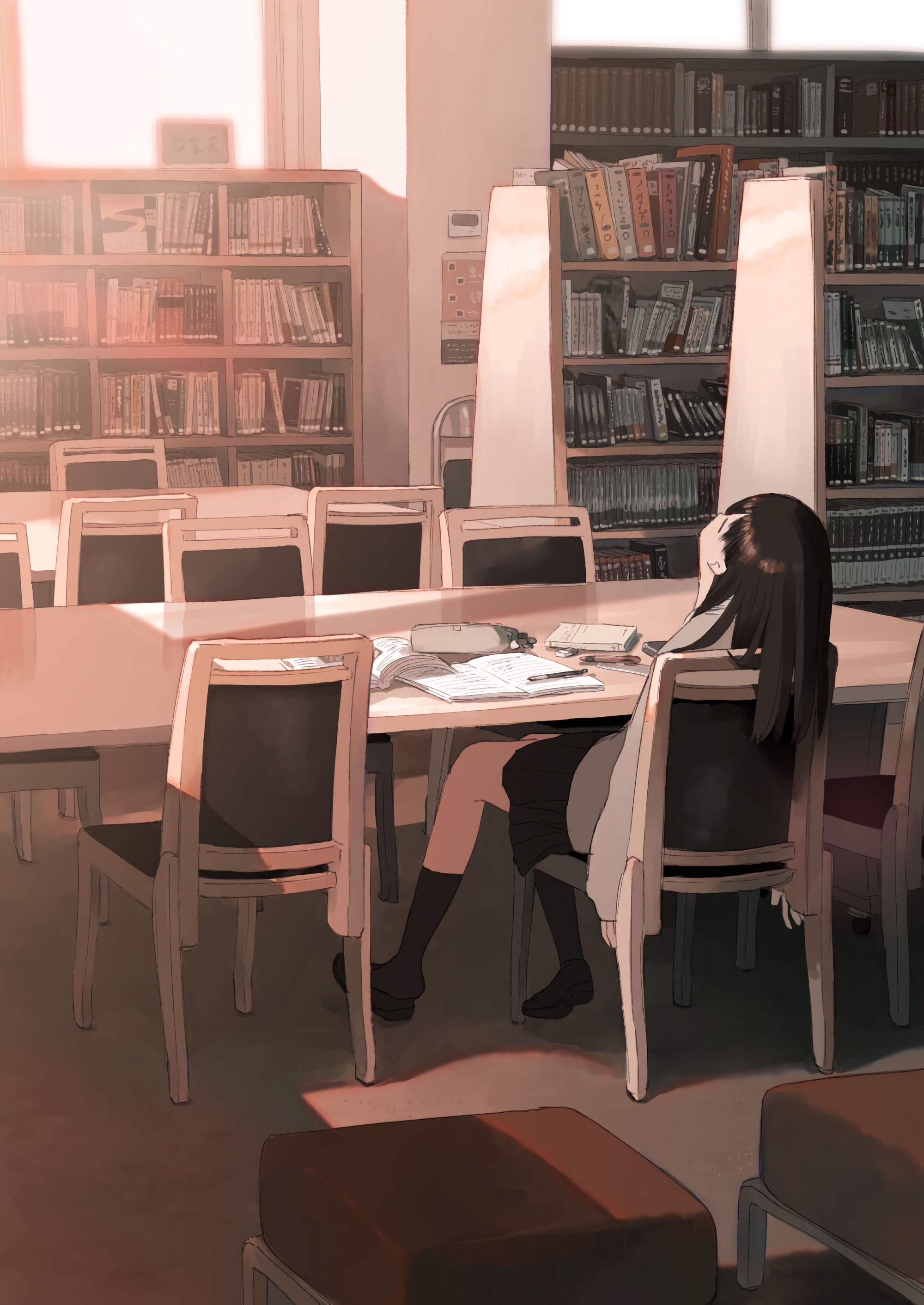 Girl Library Study Anime