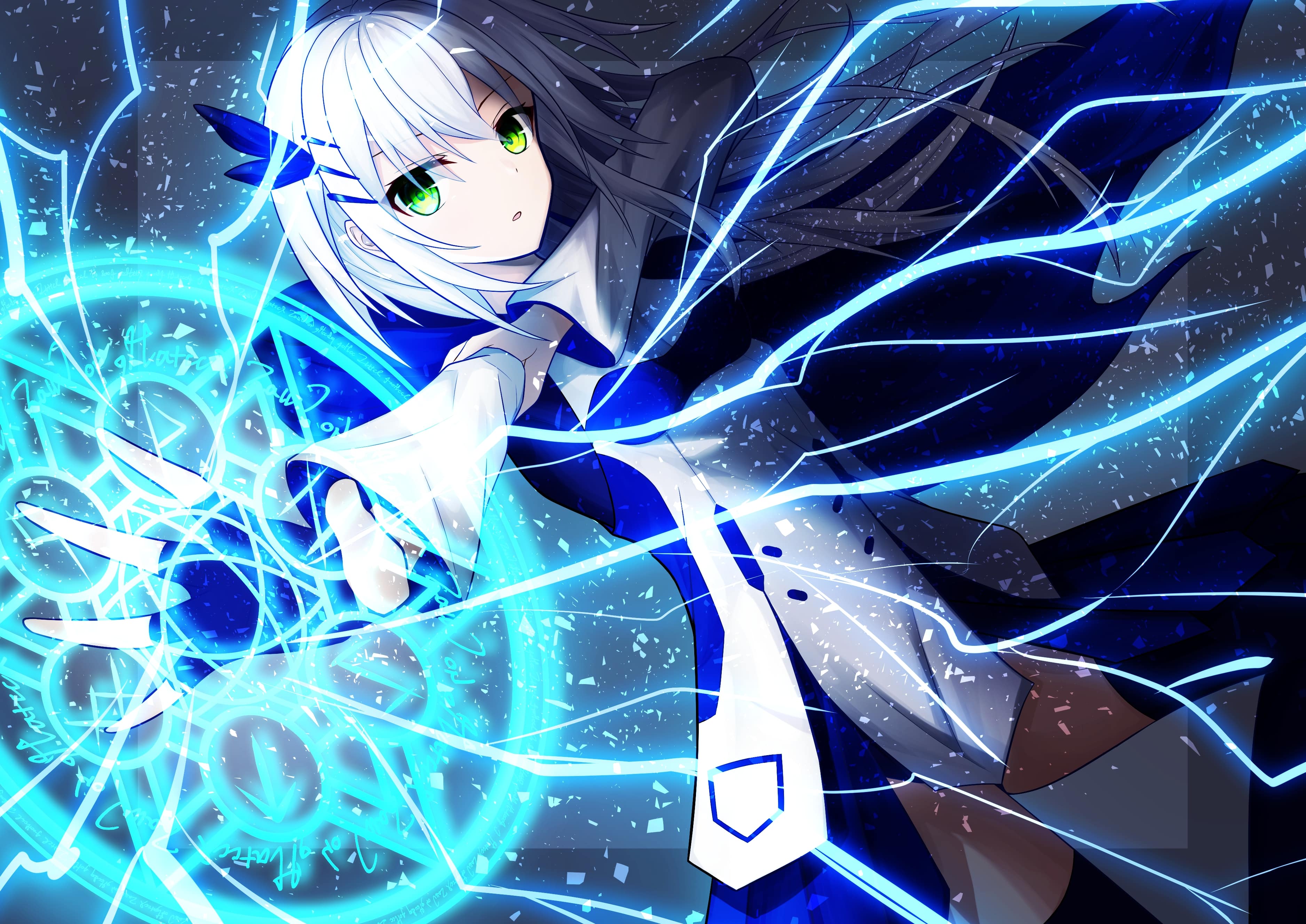 Girl Magician Magic Attack Anime Art Blue