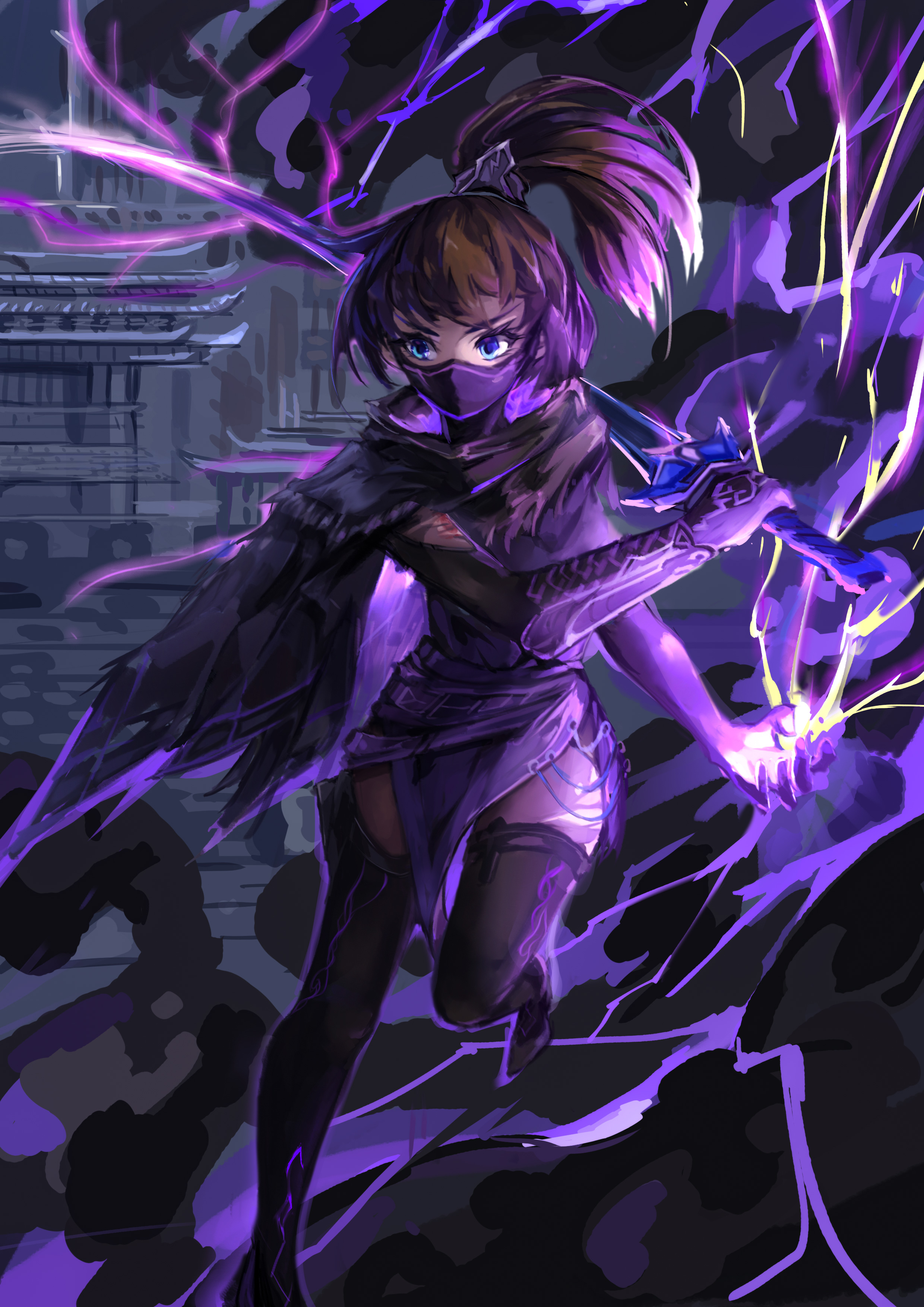 Girl Mask Warrior Ninja Anime Art Purple