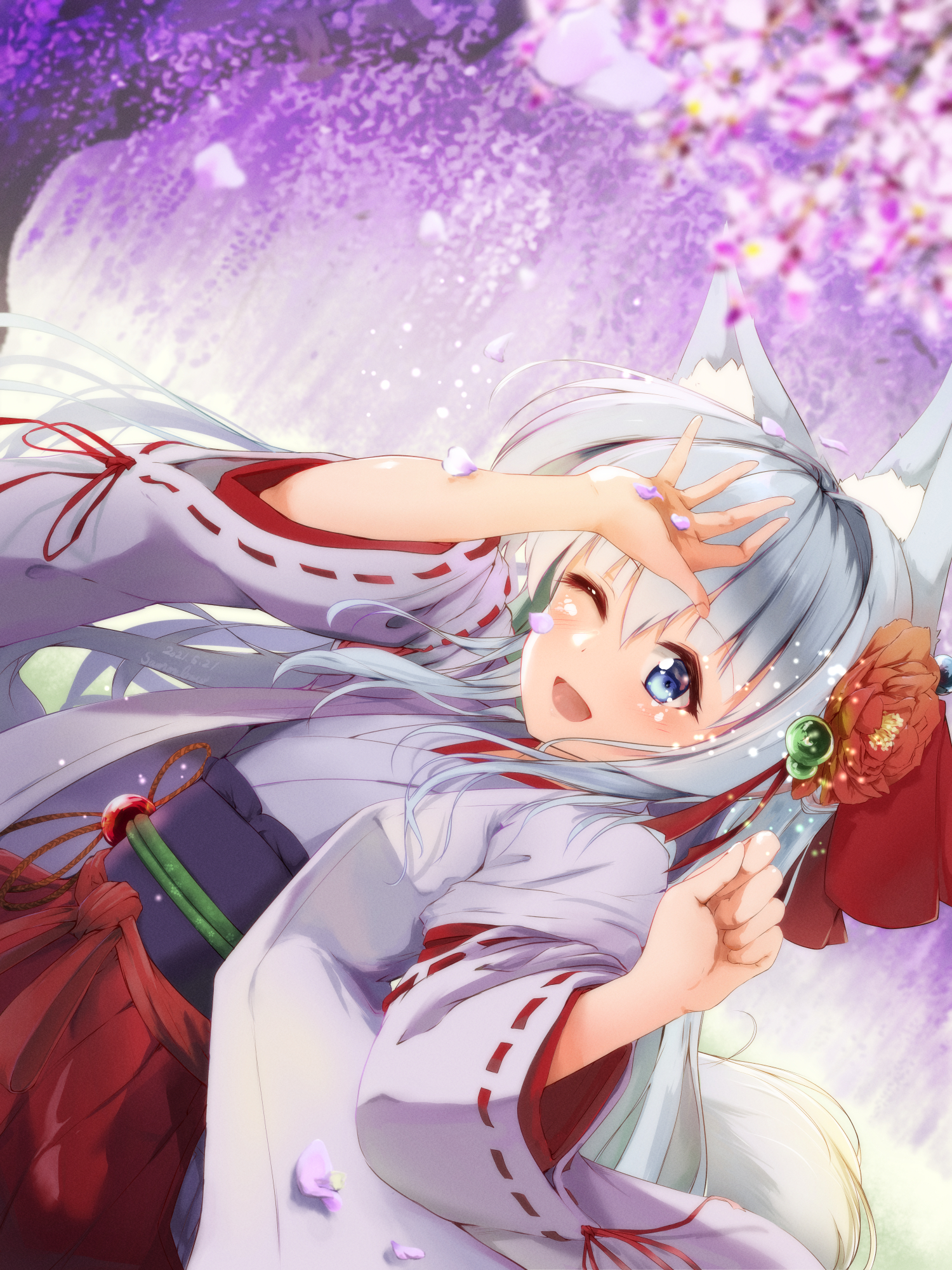 Girl Neko Ears Smile Kimono Anime