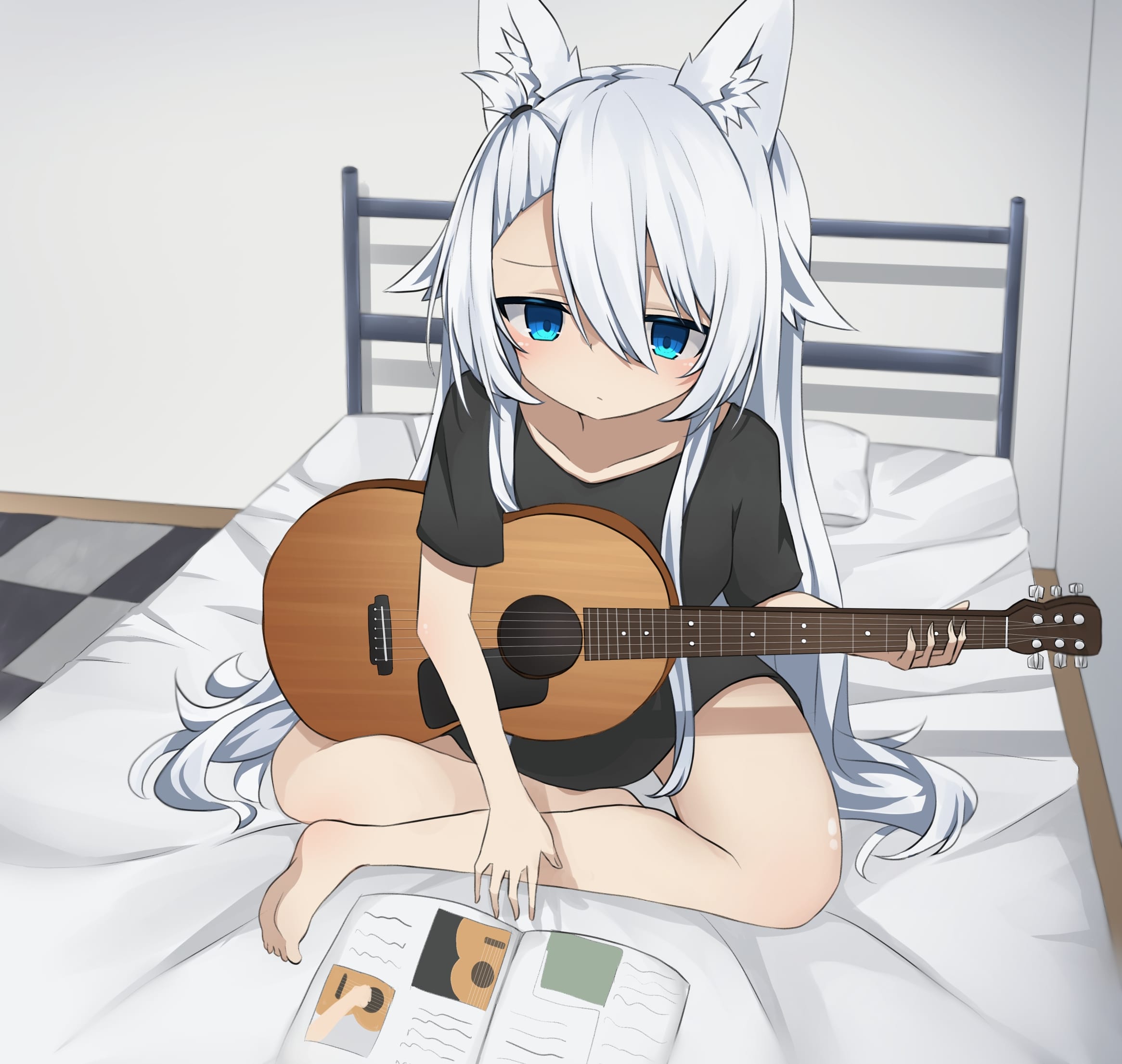 Girl Neko Guitar Anime Art