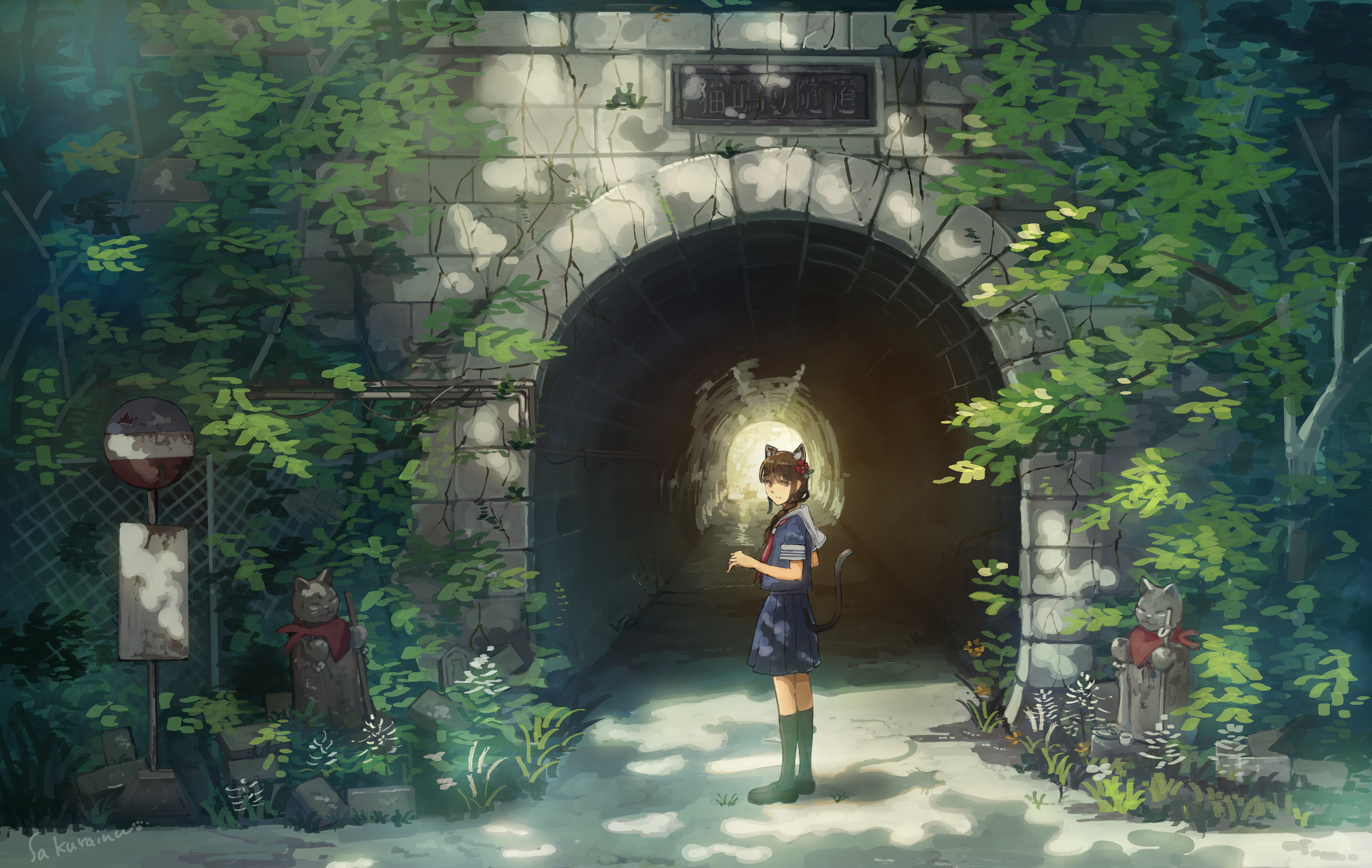 Girl Neko Schoolgirl Tunnel Anime