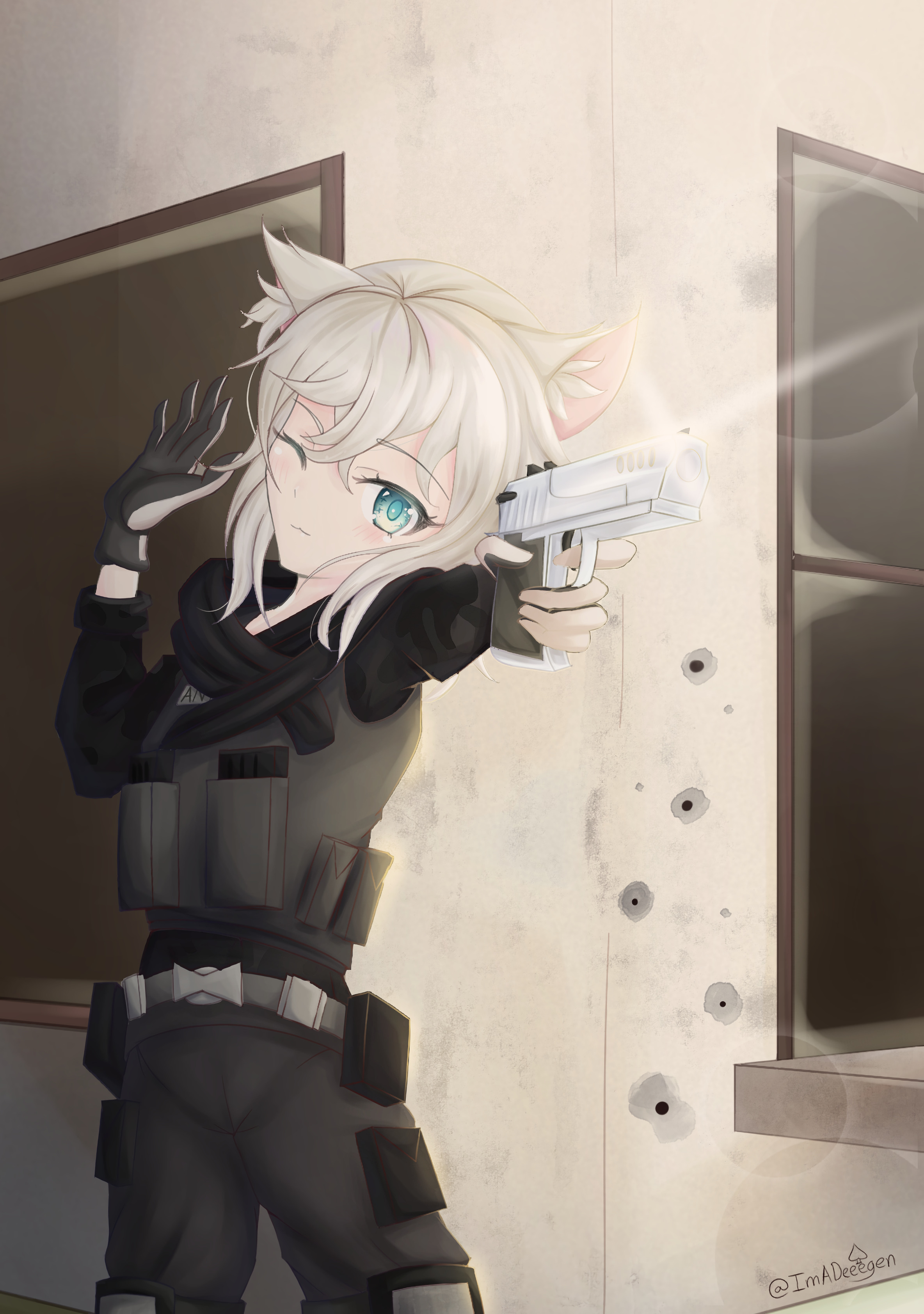 Girl Neko Soldier Gun Shot Anime