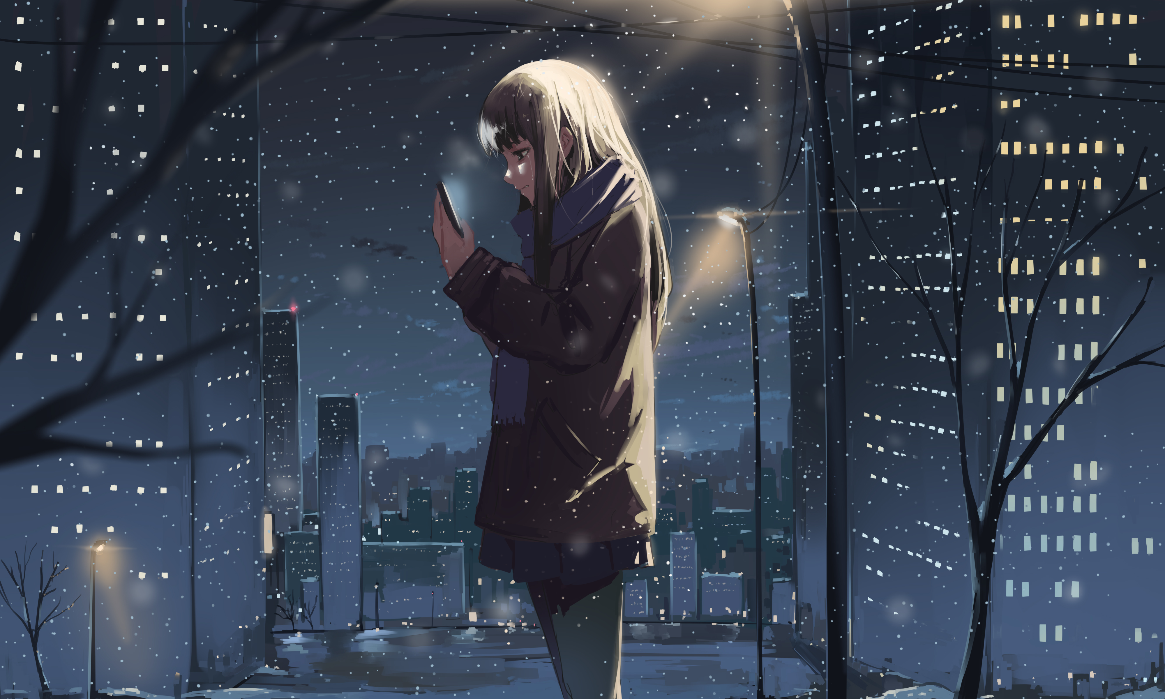 Girl Phone Snow Winter Anime