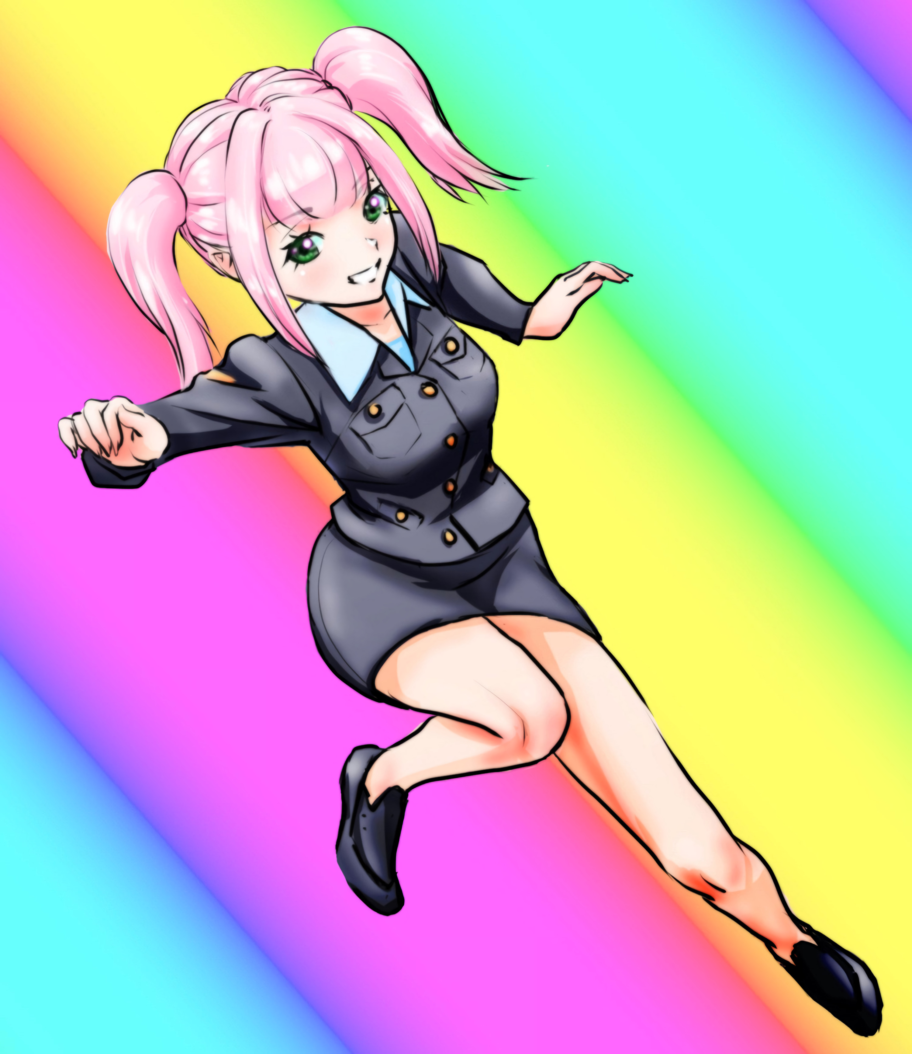 Girl Pose Rainbow Anime Art Cartoon