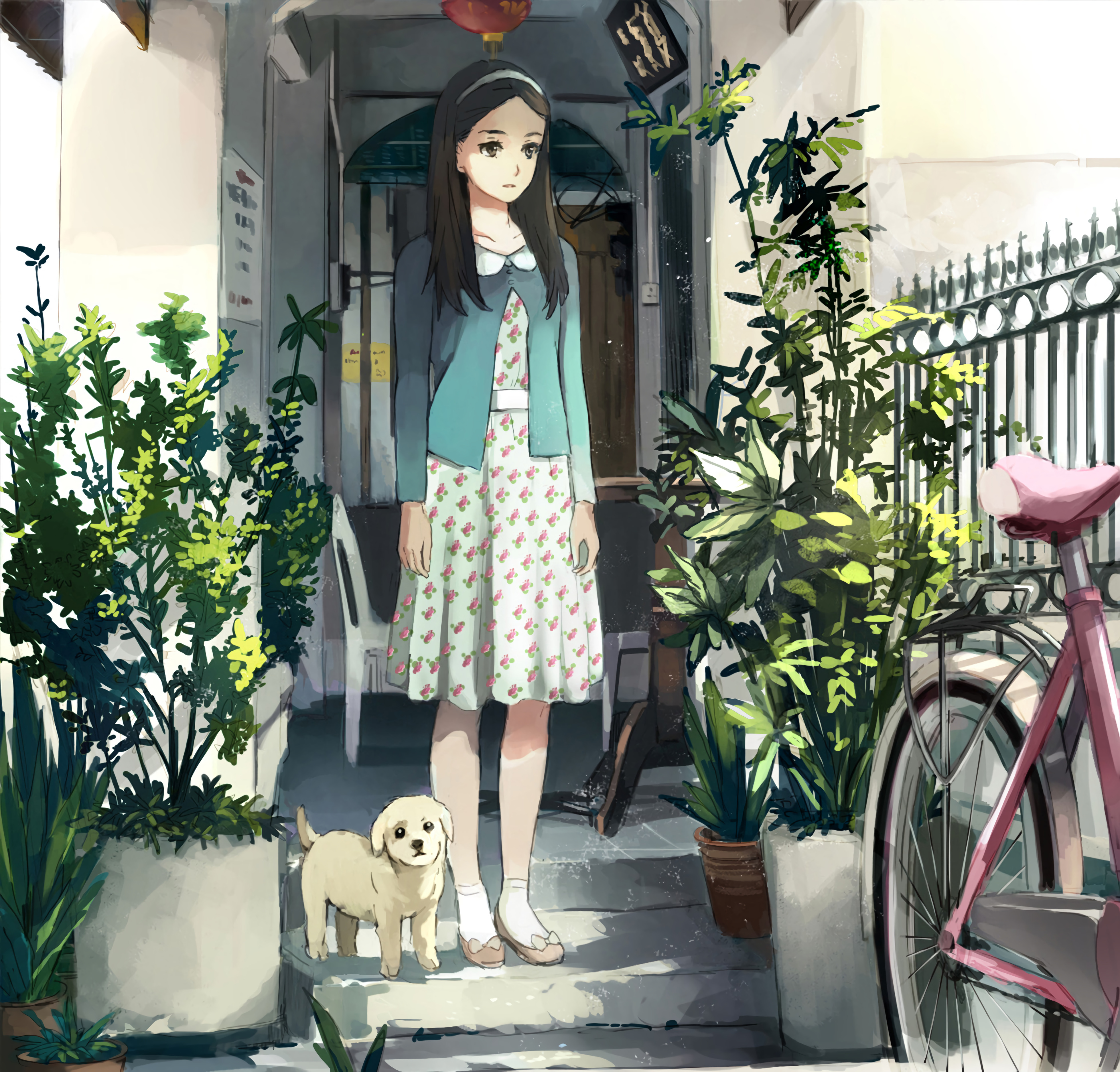 Girl Puppy Plants Anime Art