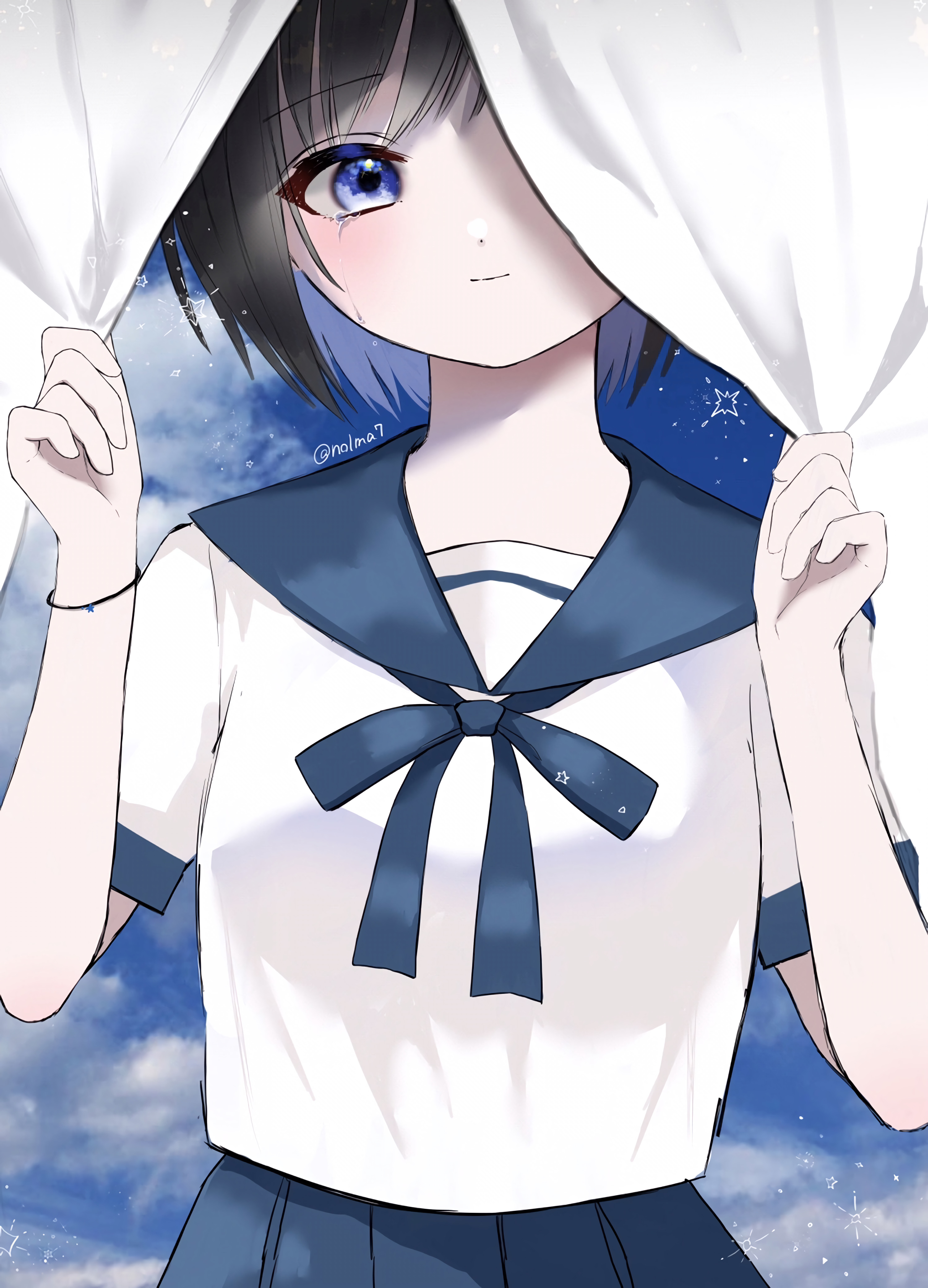 Girl Sailor-suit Glance Smile Anime