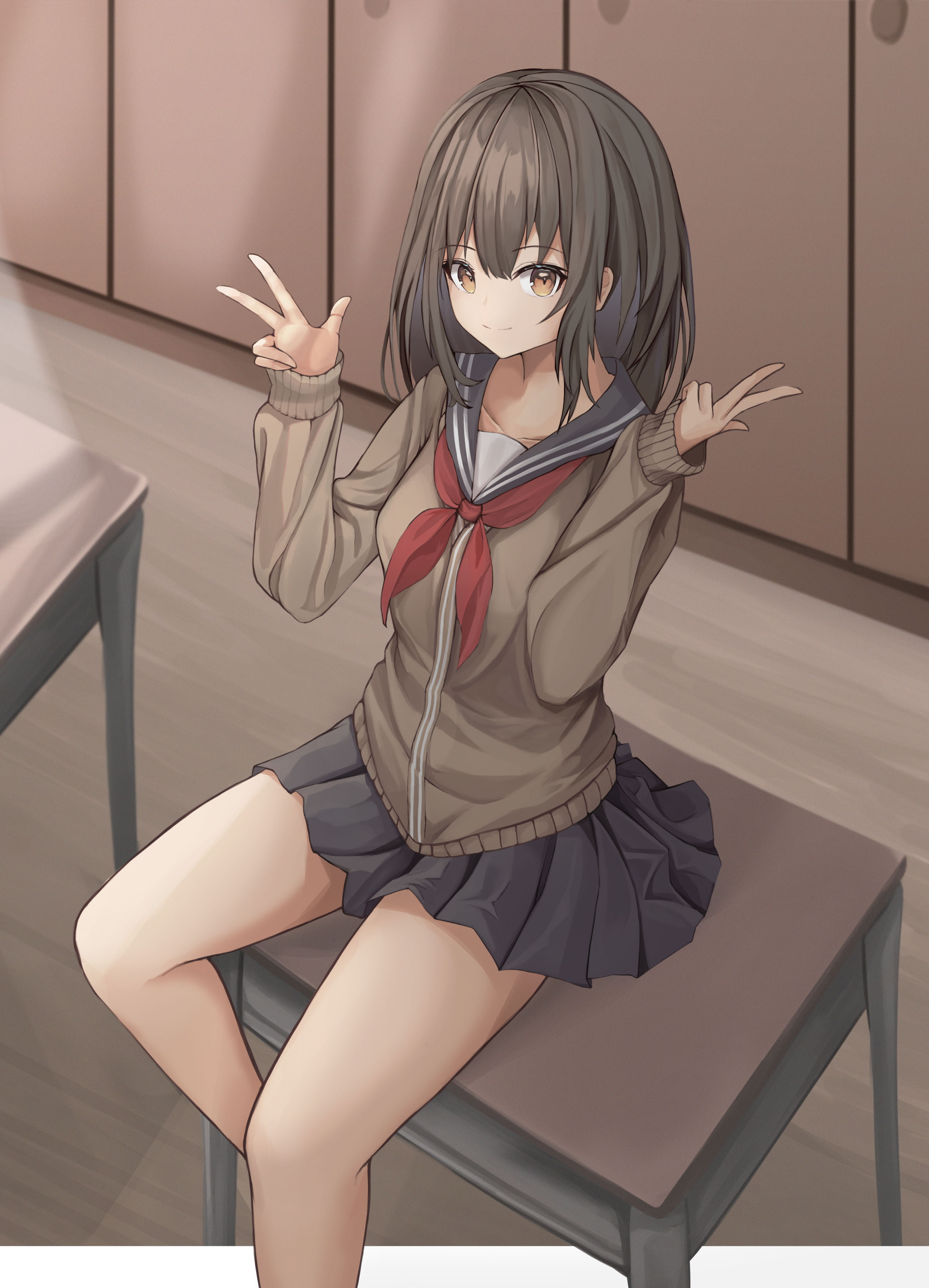 Girl Schoolgirl Glance Gesture Anime