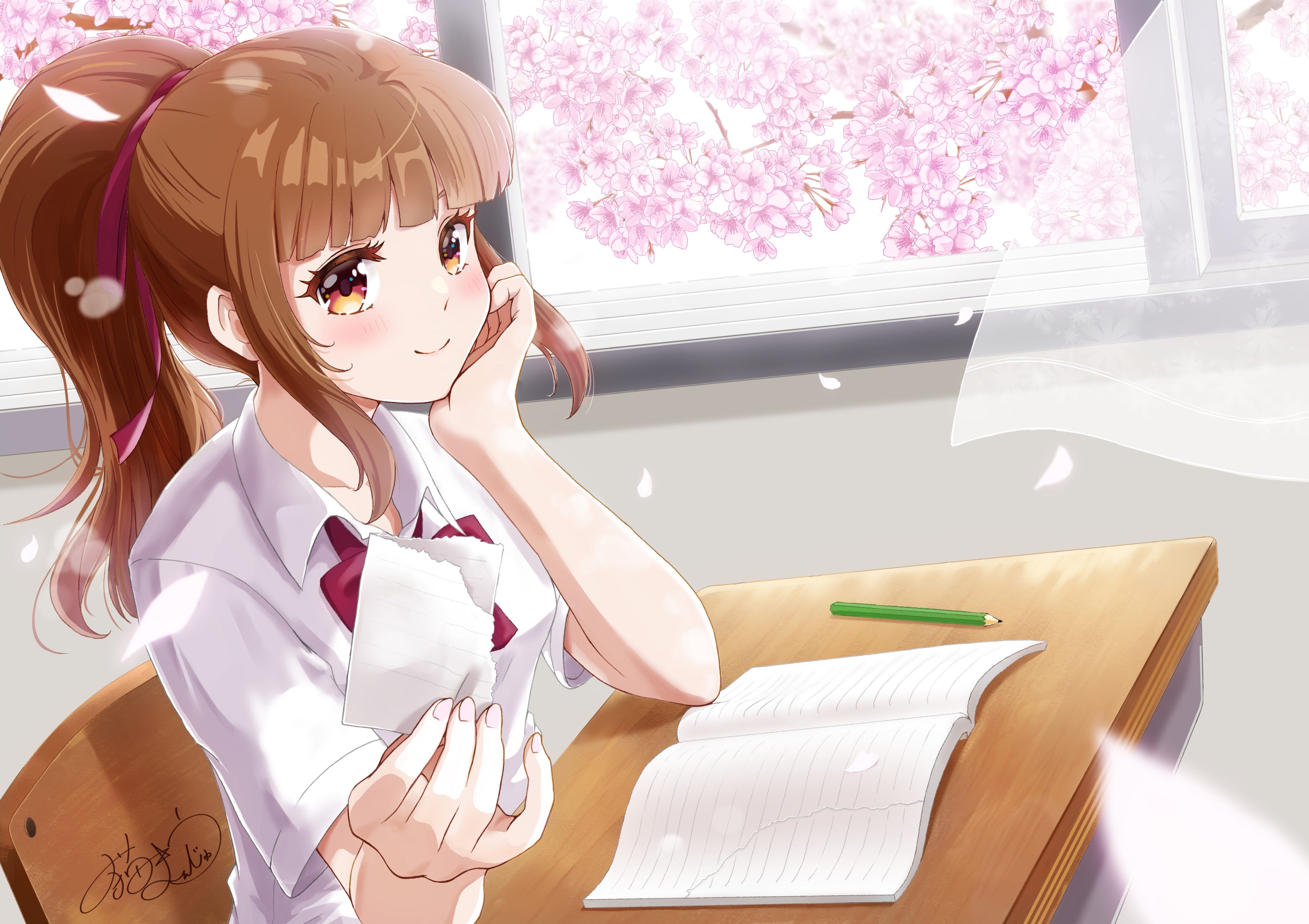 Girl Schoolgirl Note Anime Art