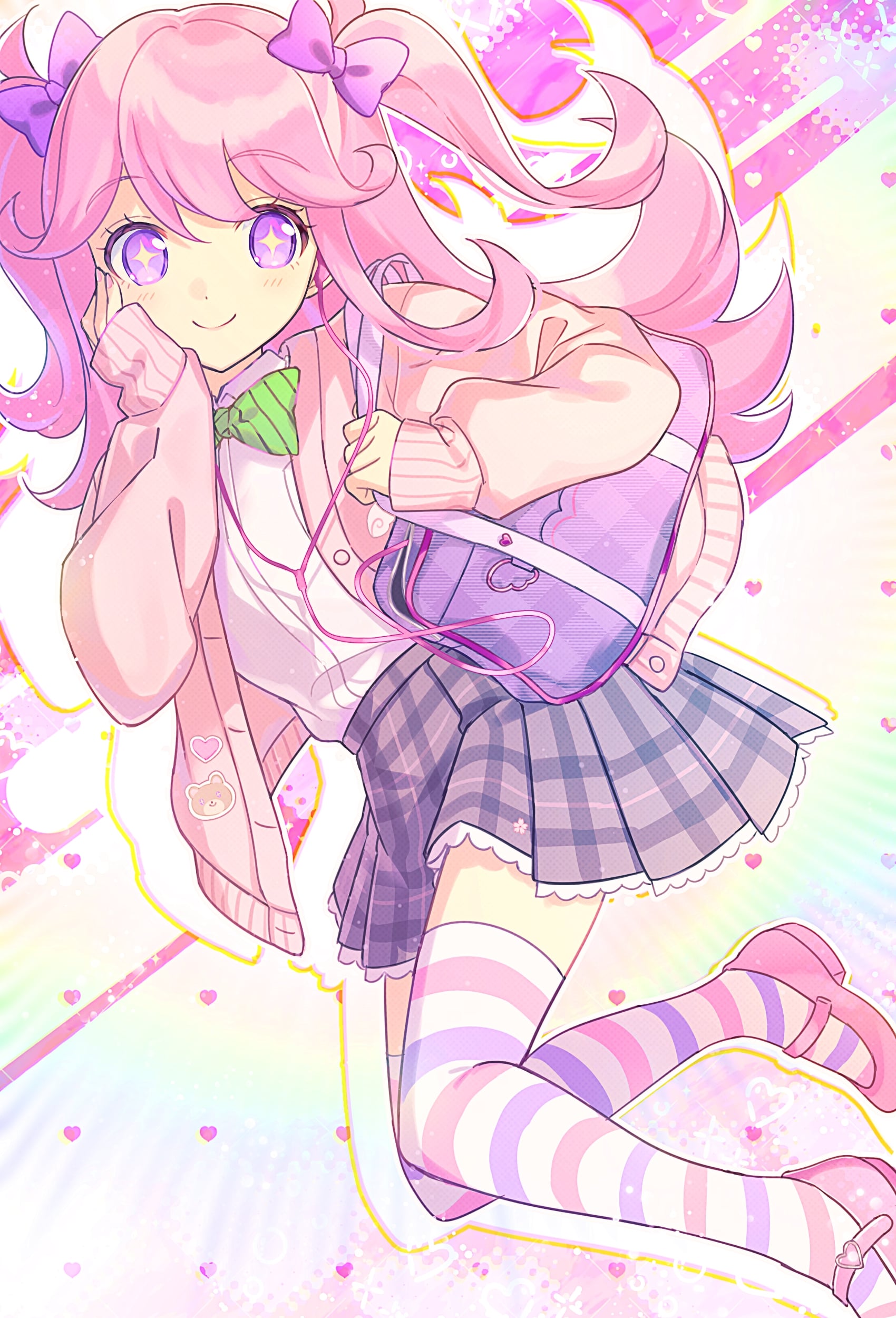 Girl Schoolgirl Smile Anime Art Pink