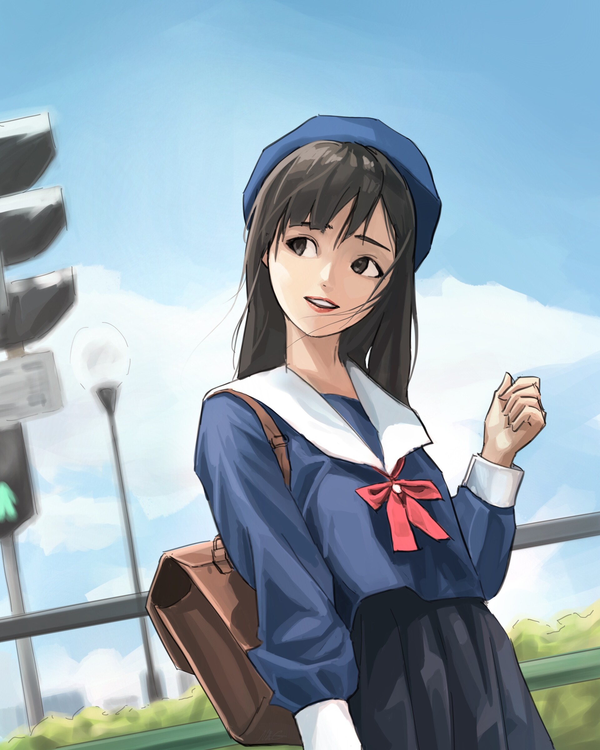 Girl Schoolgirl Smile Glance Anime
