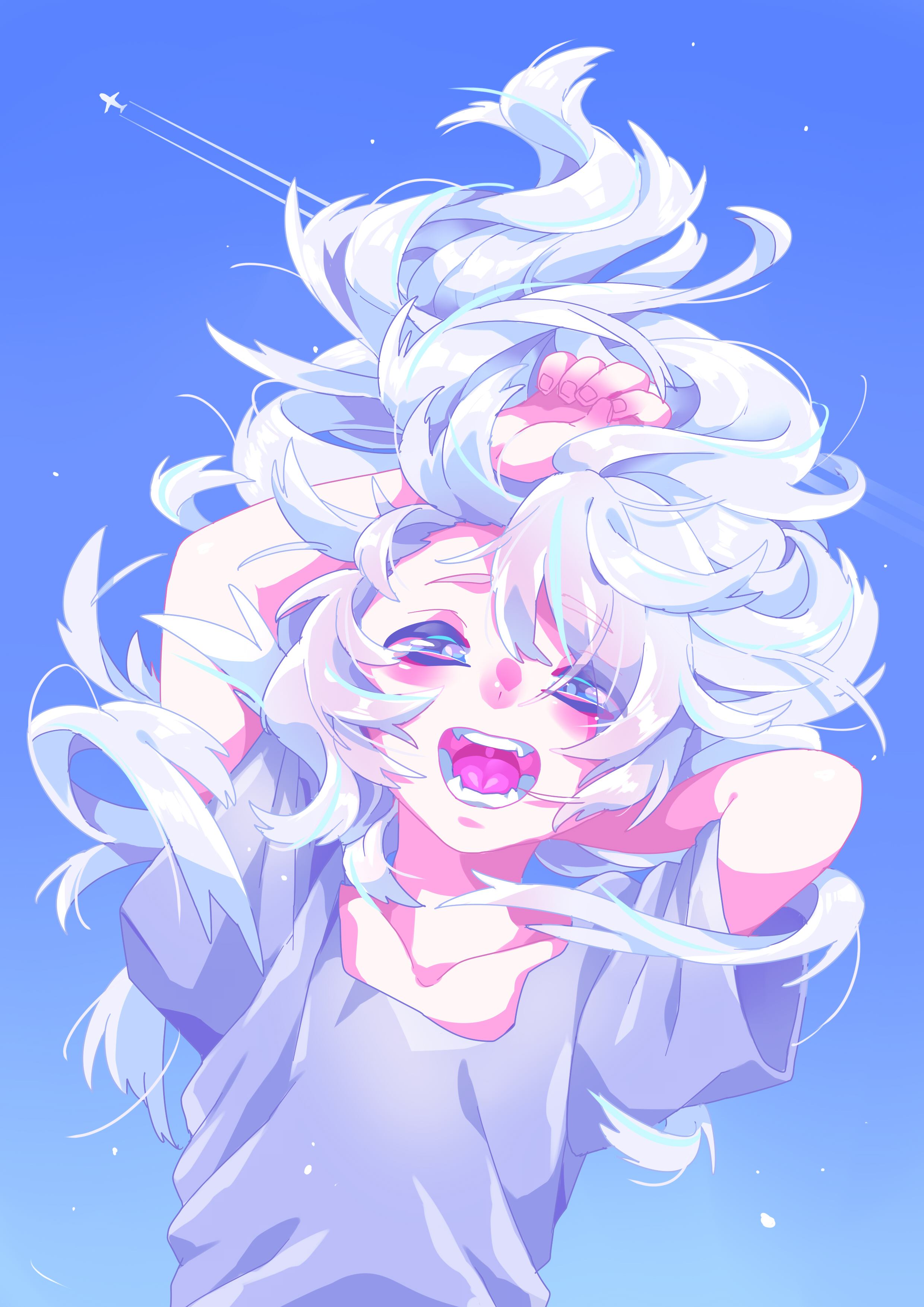 Girl Scream Hair Anime Art