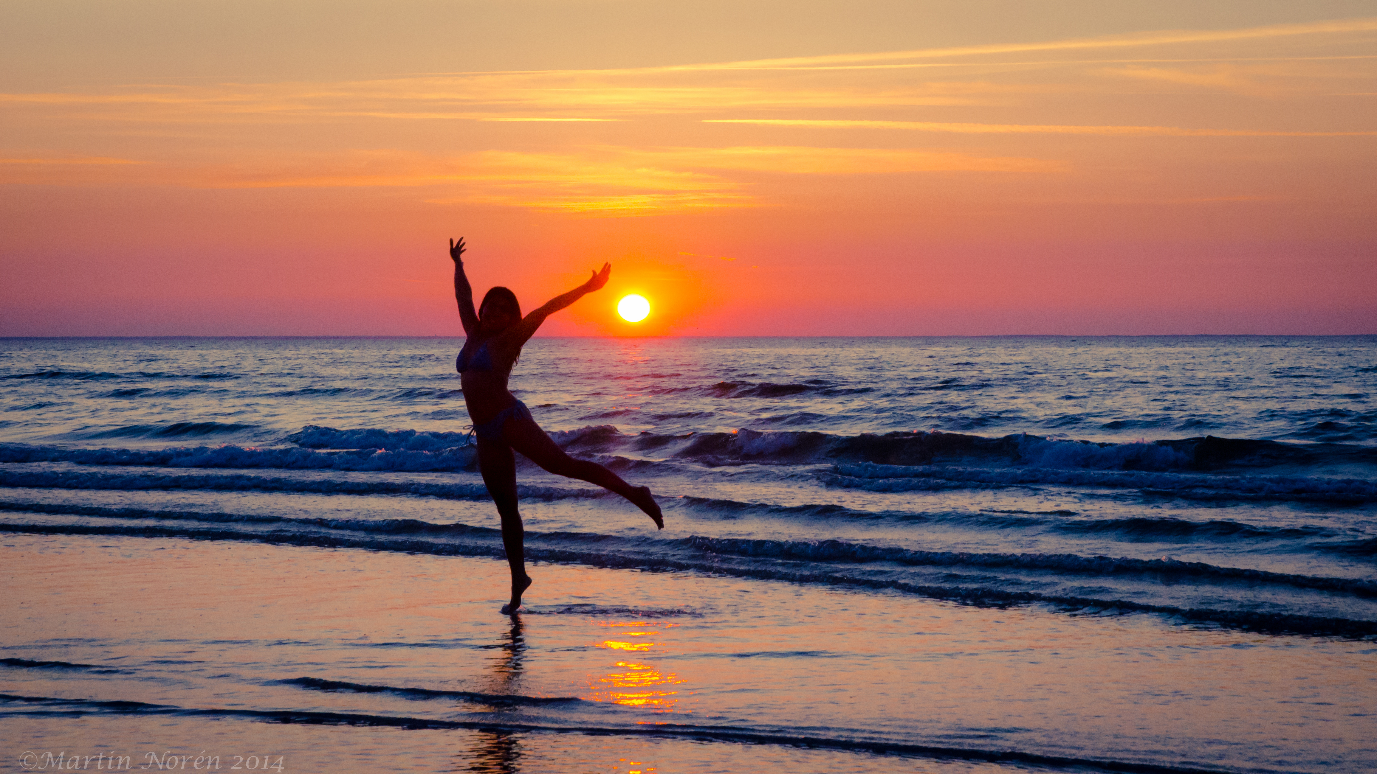 Girl Silhouette Beach Sea Sunset Freedom Free Dark