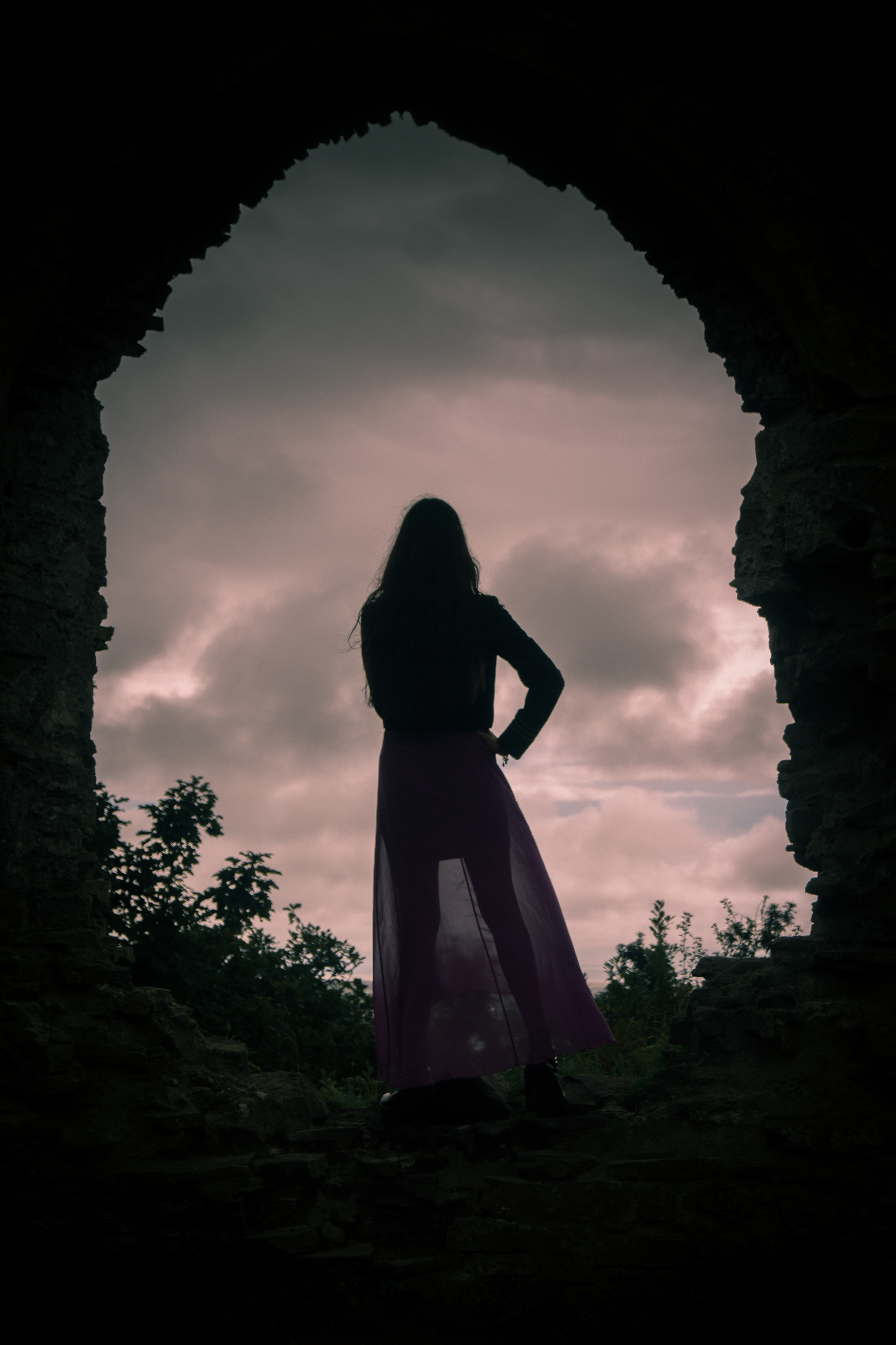 Girl Silhouette Cave Twilight Dark