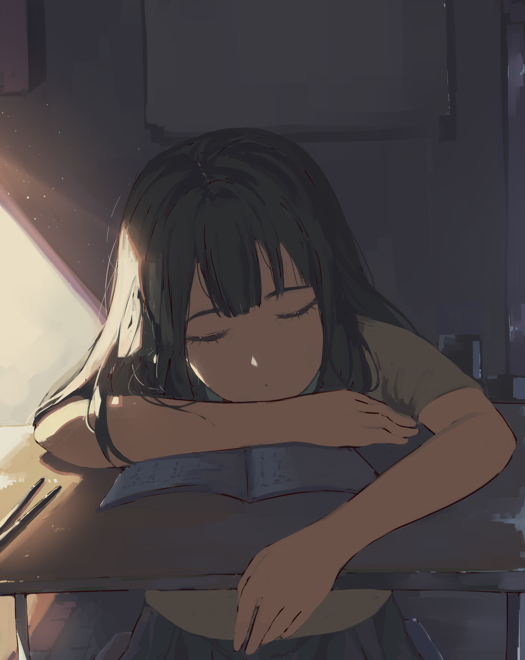 Girl Sleep Study Anime