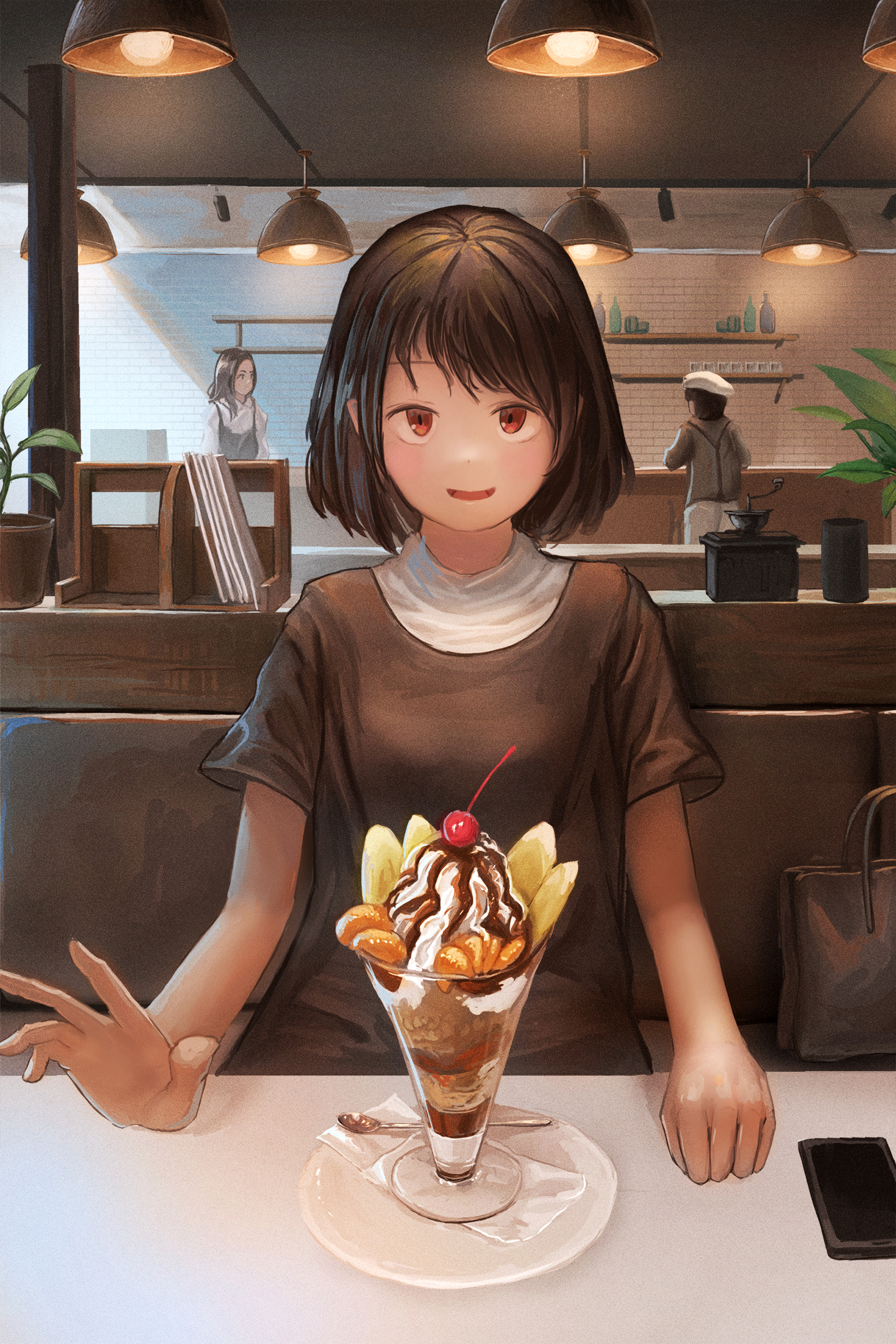 Girl Smile Dessert Date Anime Art
