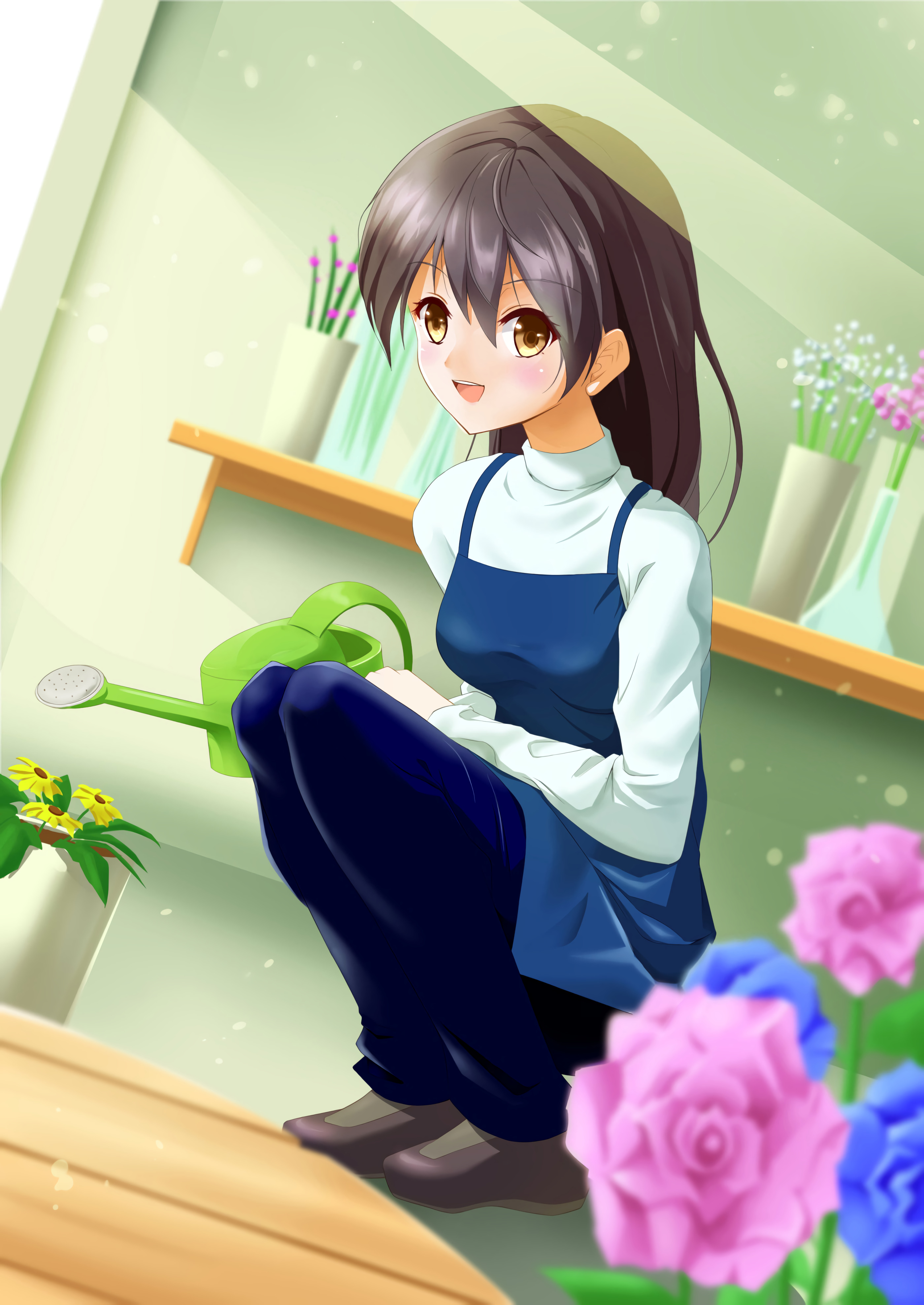 Girl Smile Florist Anime Art Cartoon