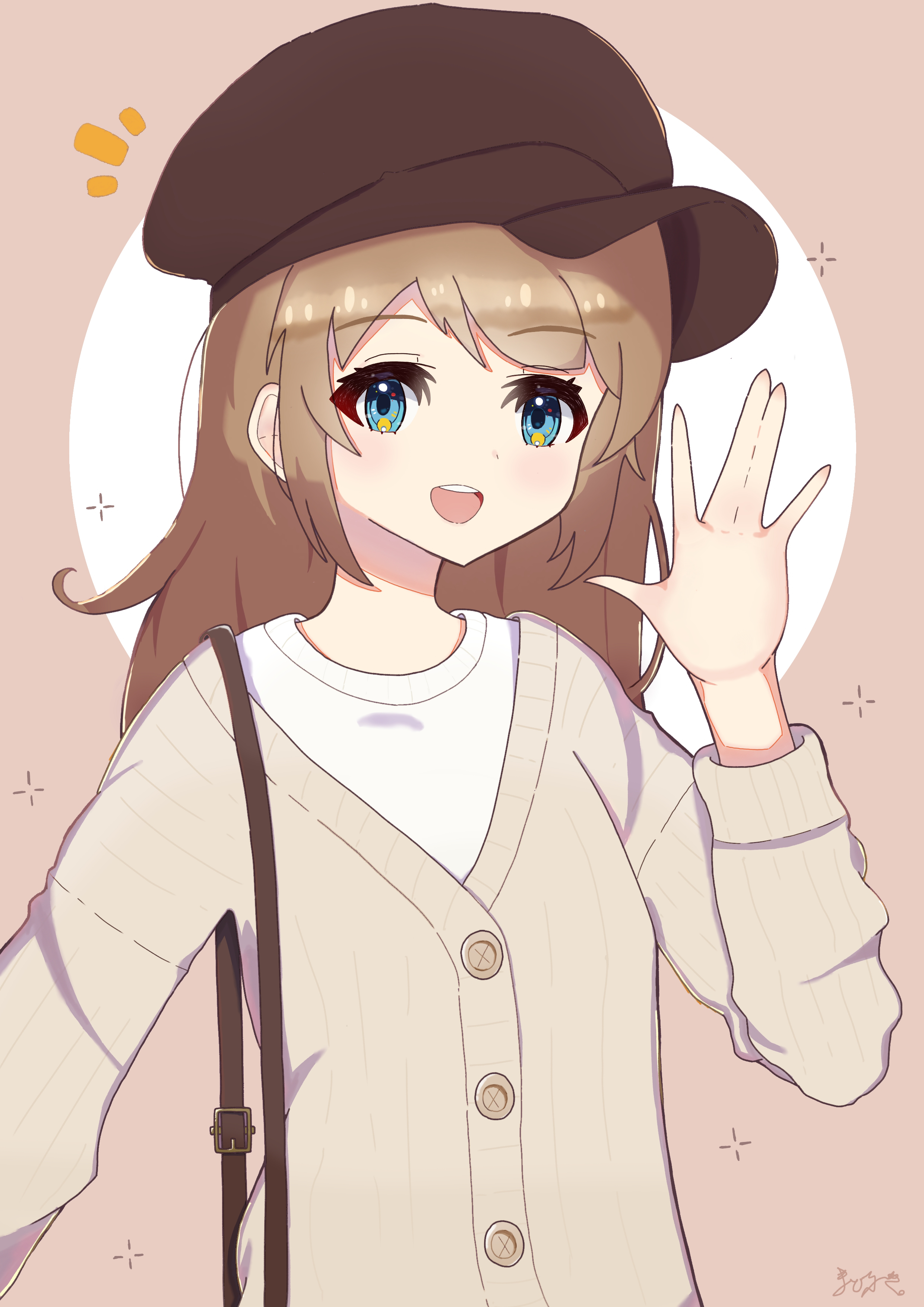 Girl Smile Gesture Beret Anime Art