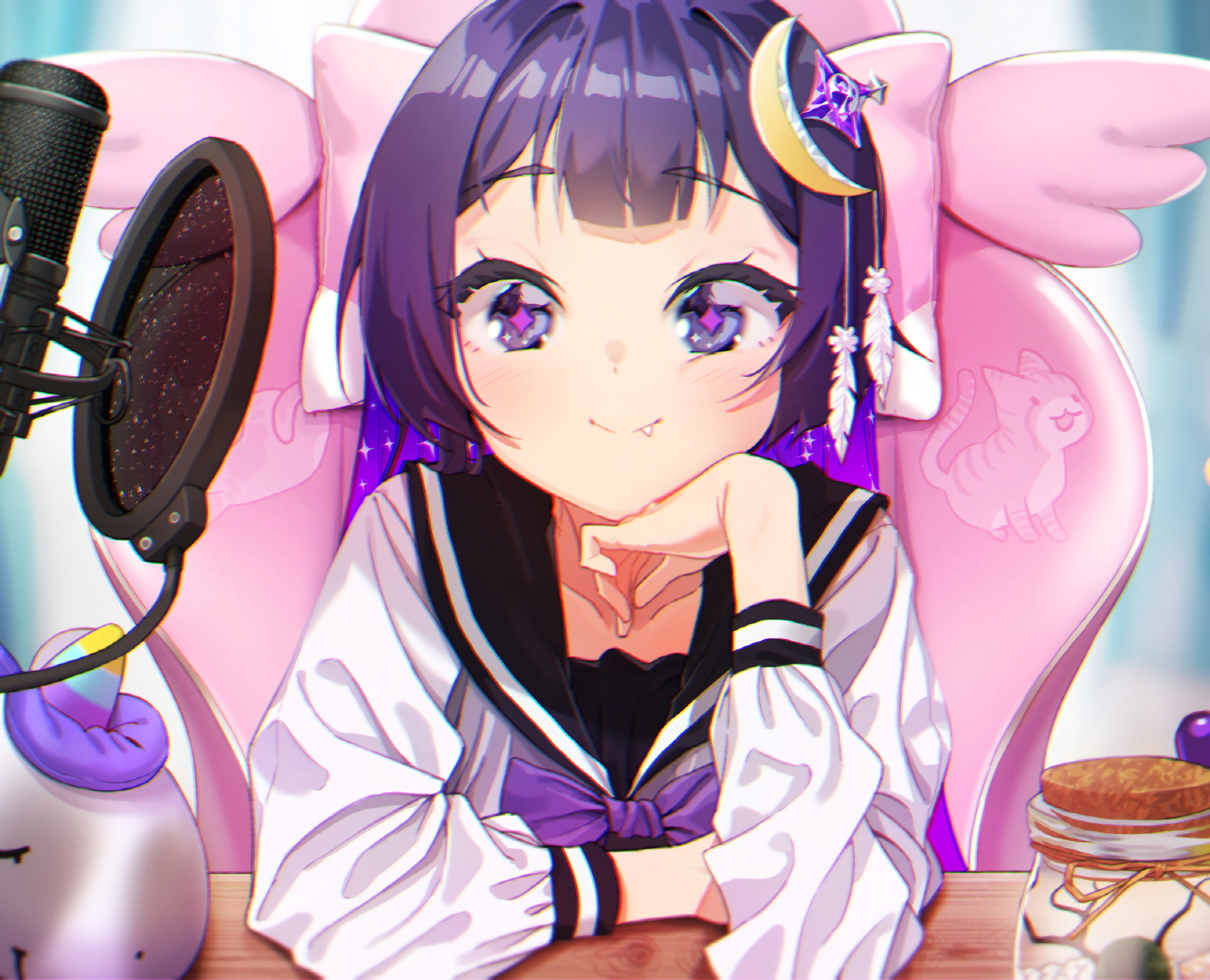 Girl Smile Glance Anime Art Purple