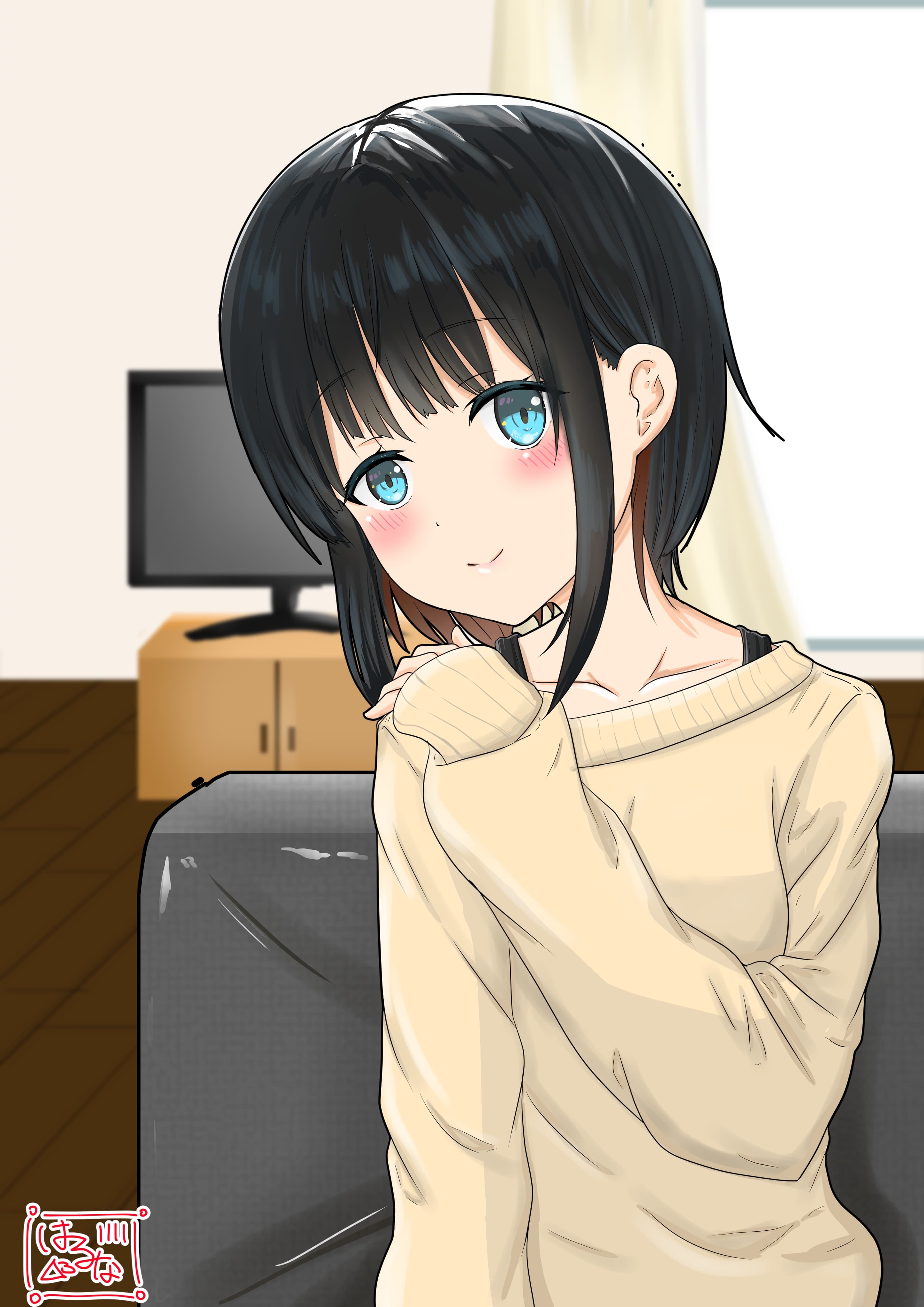 Girl Smile Glance Sweater Anime Art