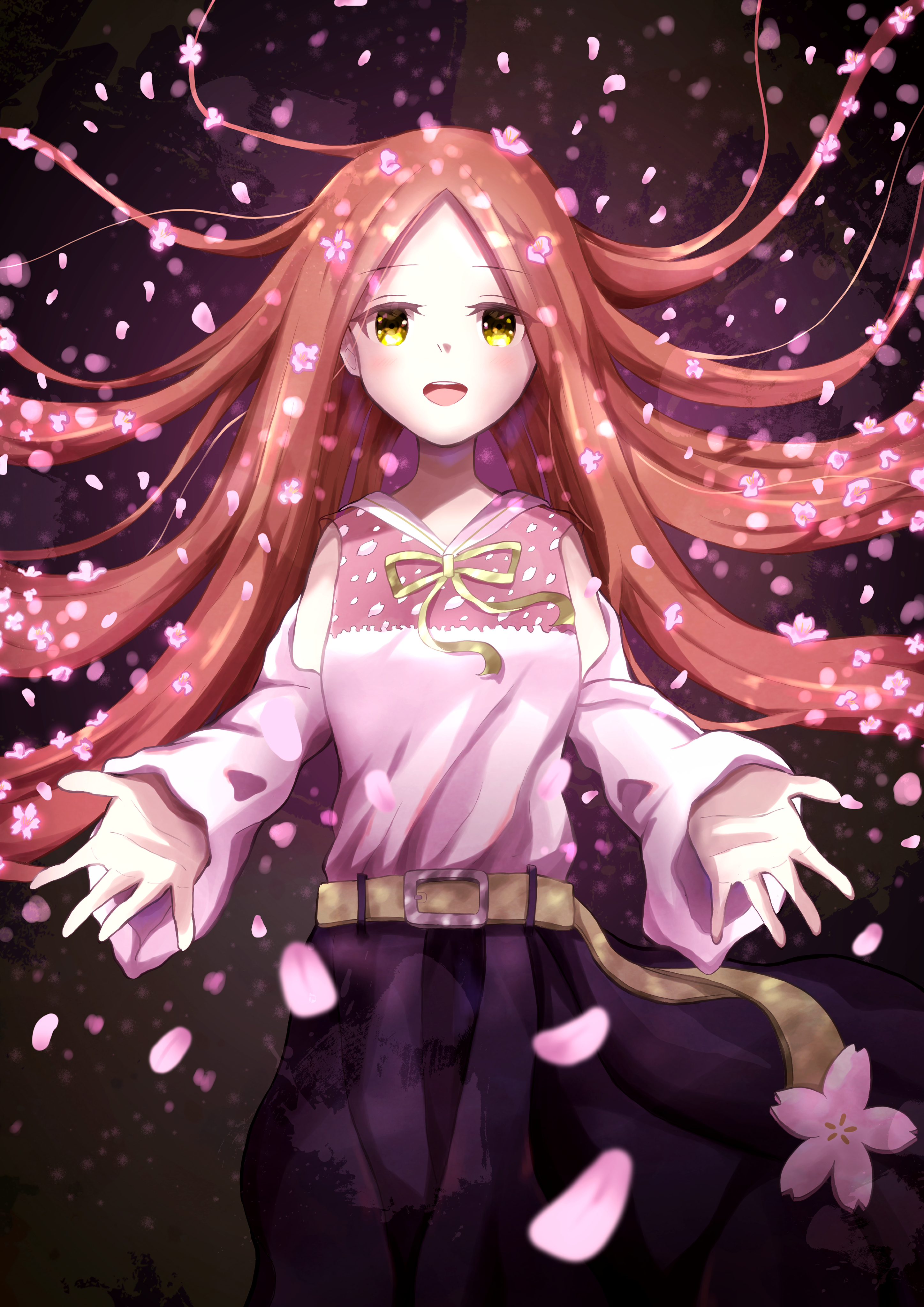 Girl Smile Petals Sakura Anime Art