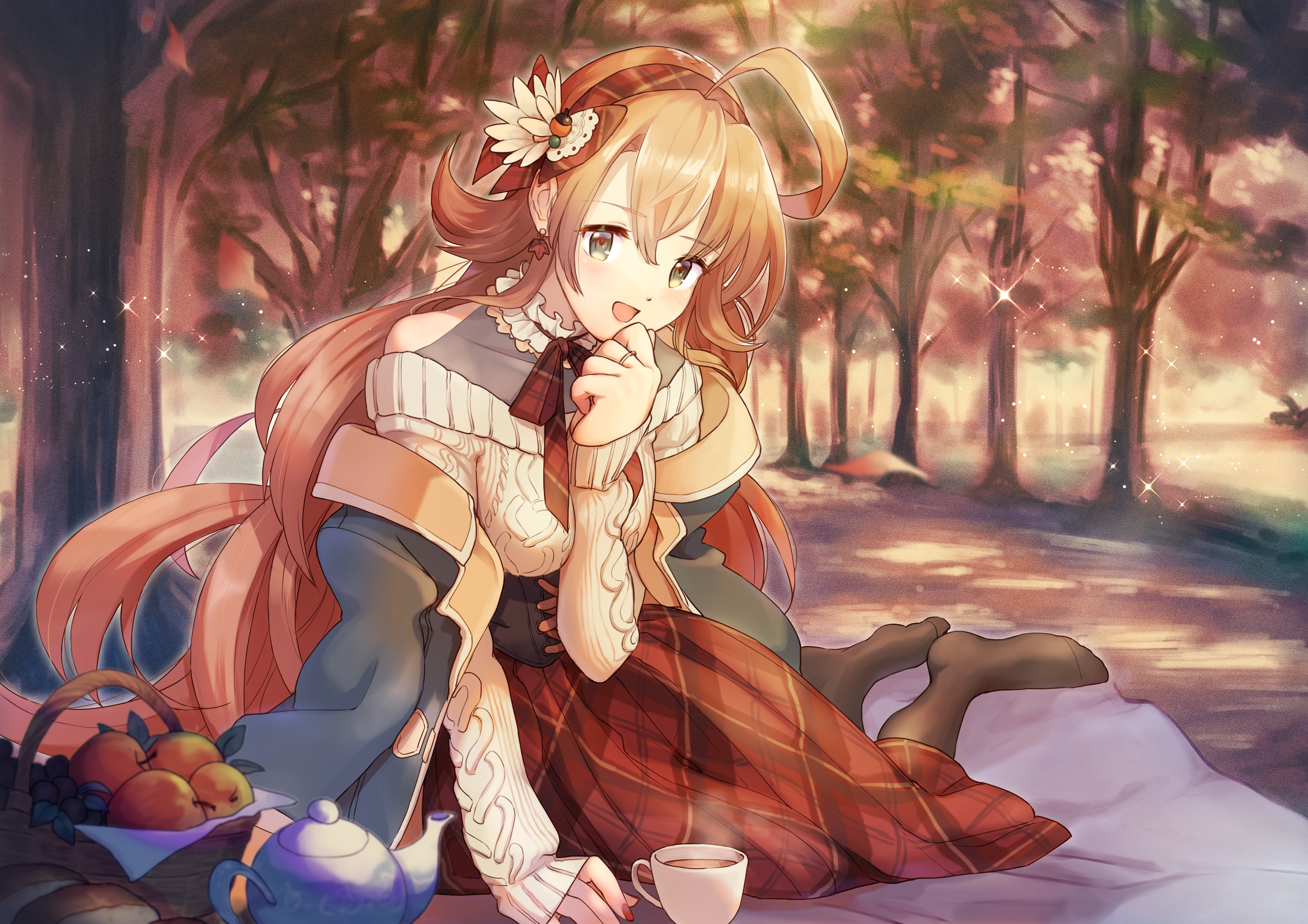 Girl Smile Picnic Autumn Anime