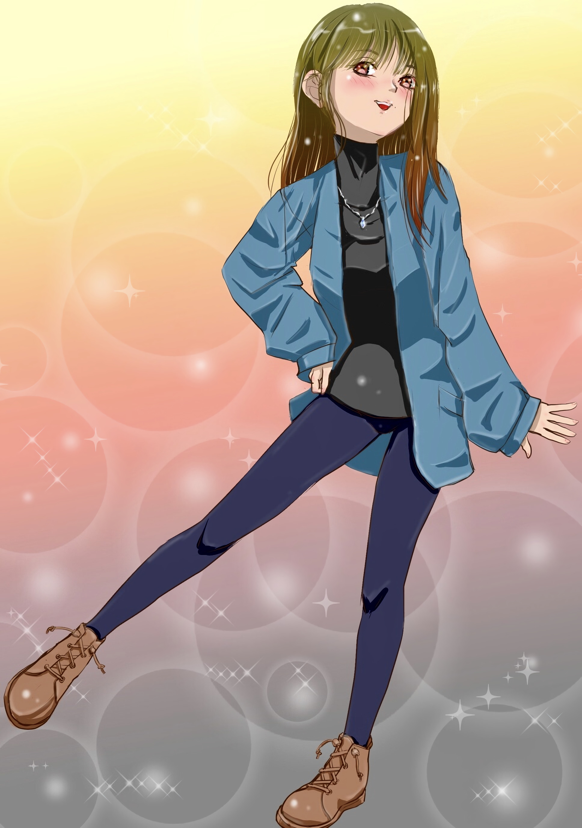 Girl Smile Pose Glare Anime Art