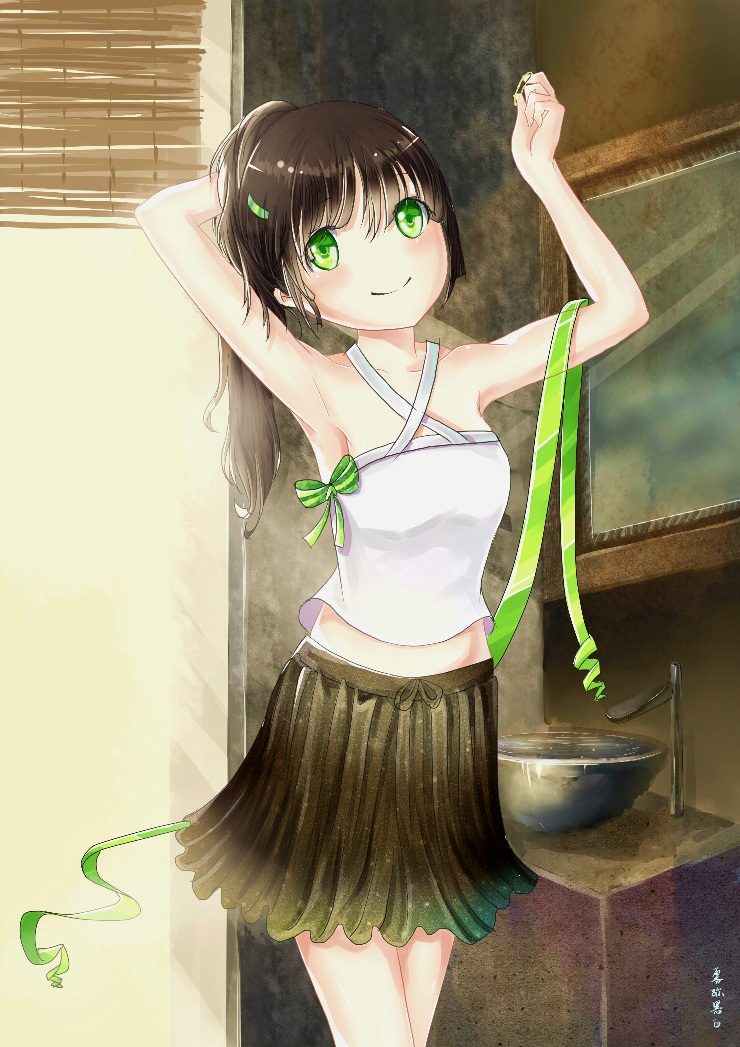 Girl Smile Tape Anime Art Green