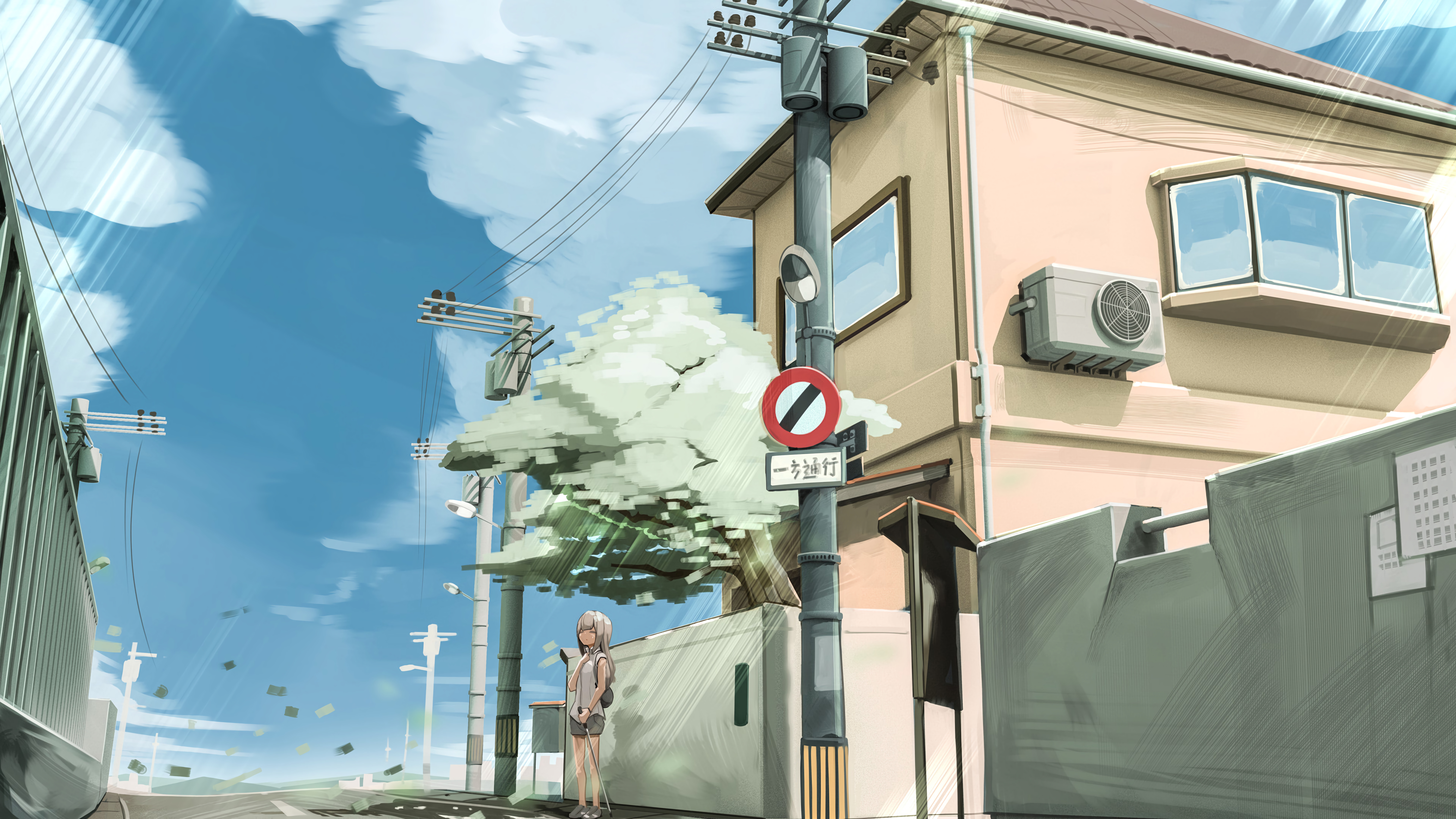 Girl Street Tree Anime Art