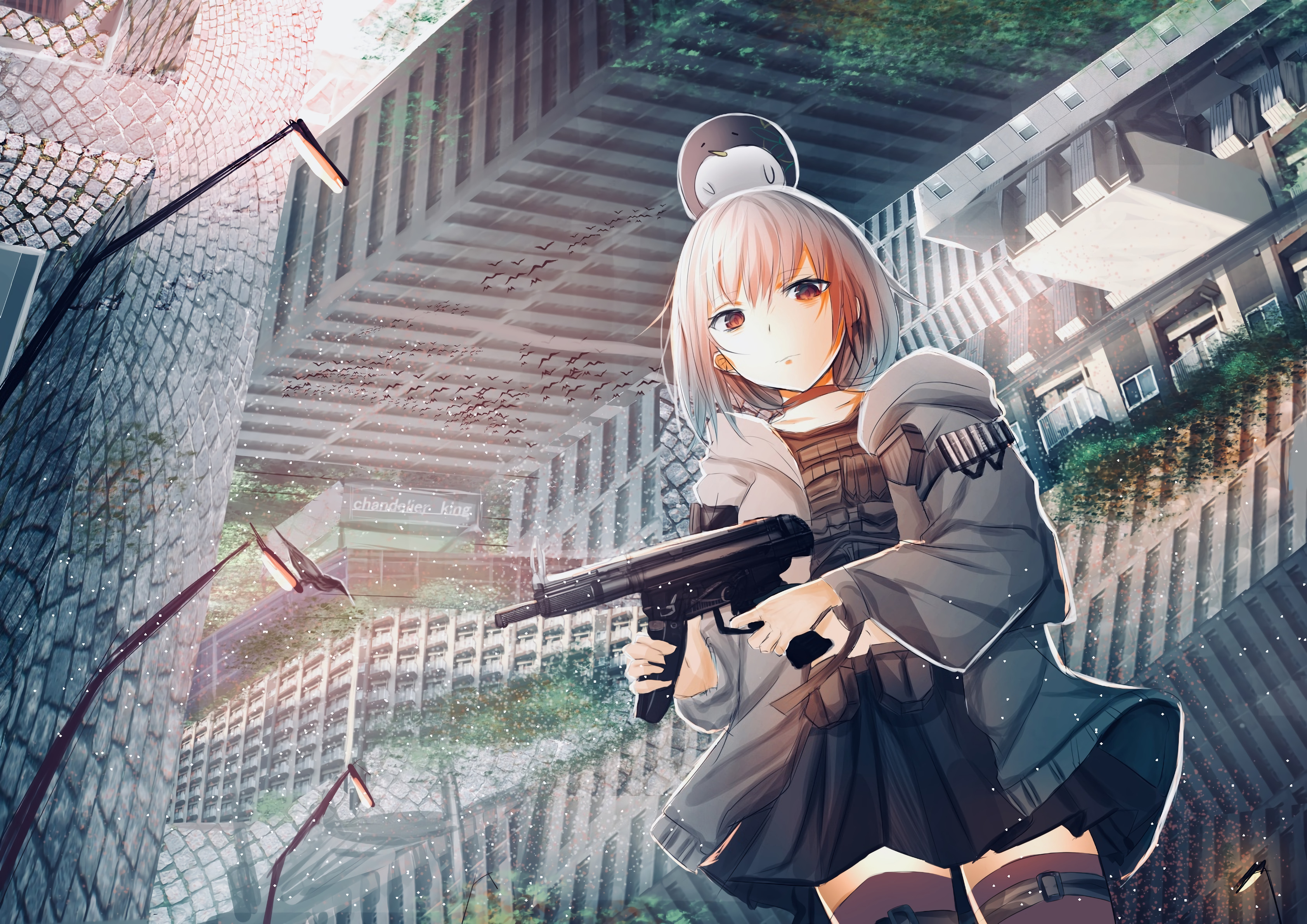 Girl Submachine-gun Weapon Anime Art