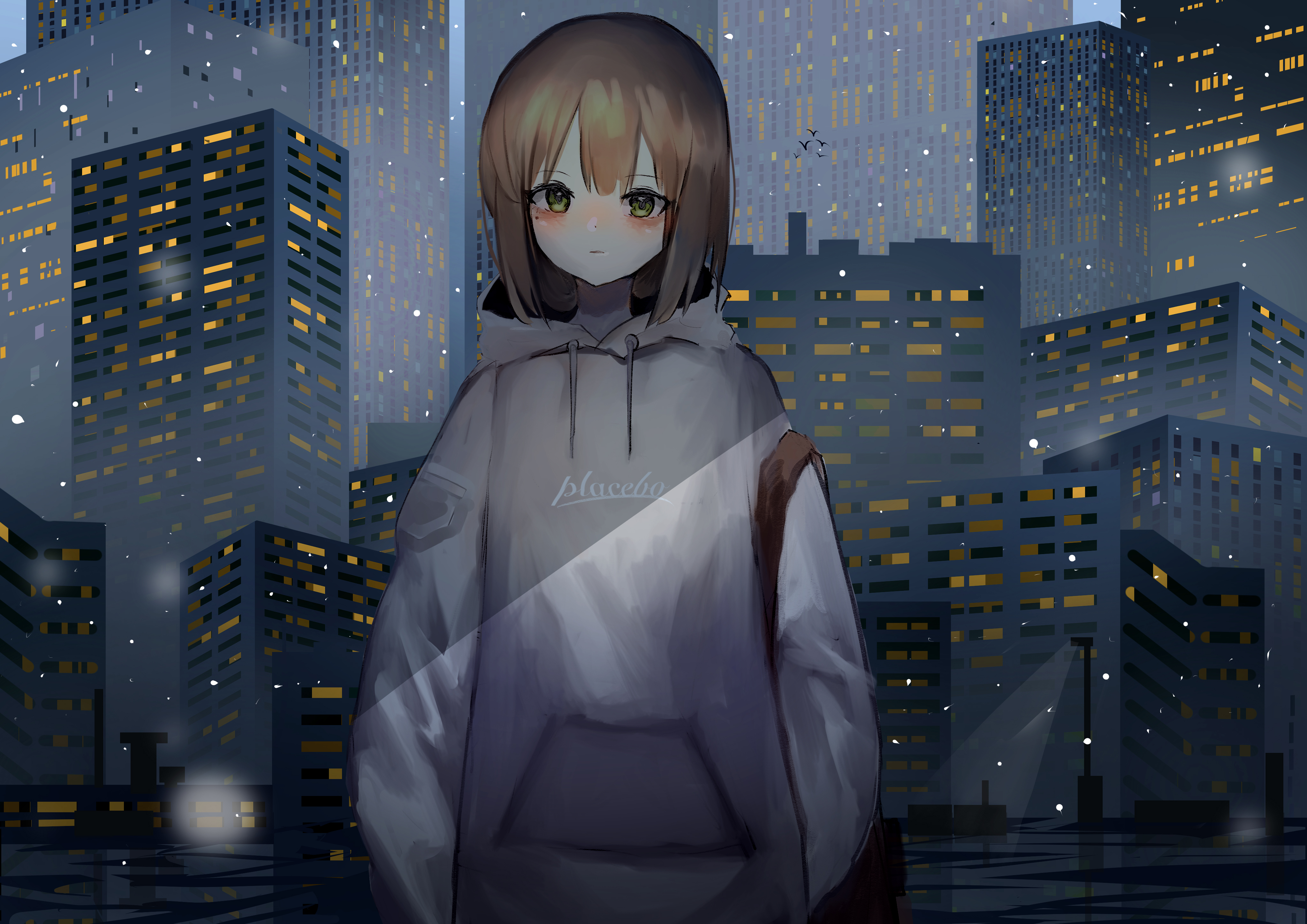 Girl Sweatshirt Buildings City Anime