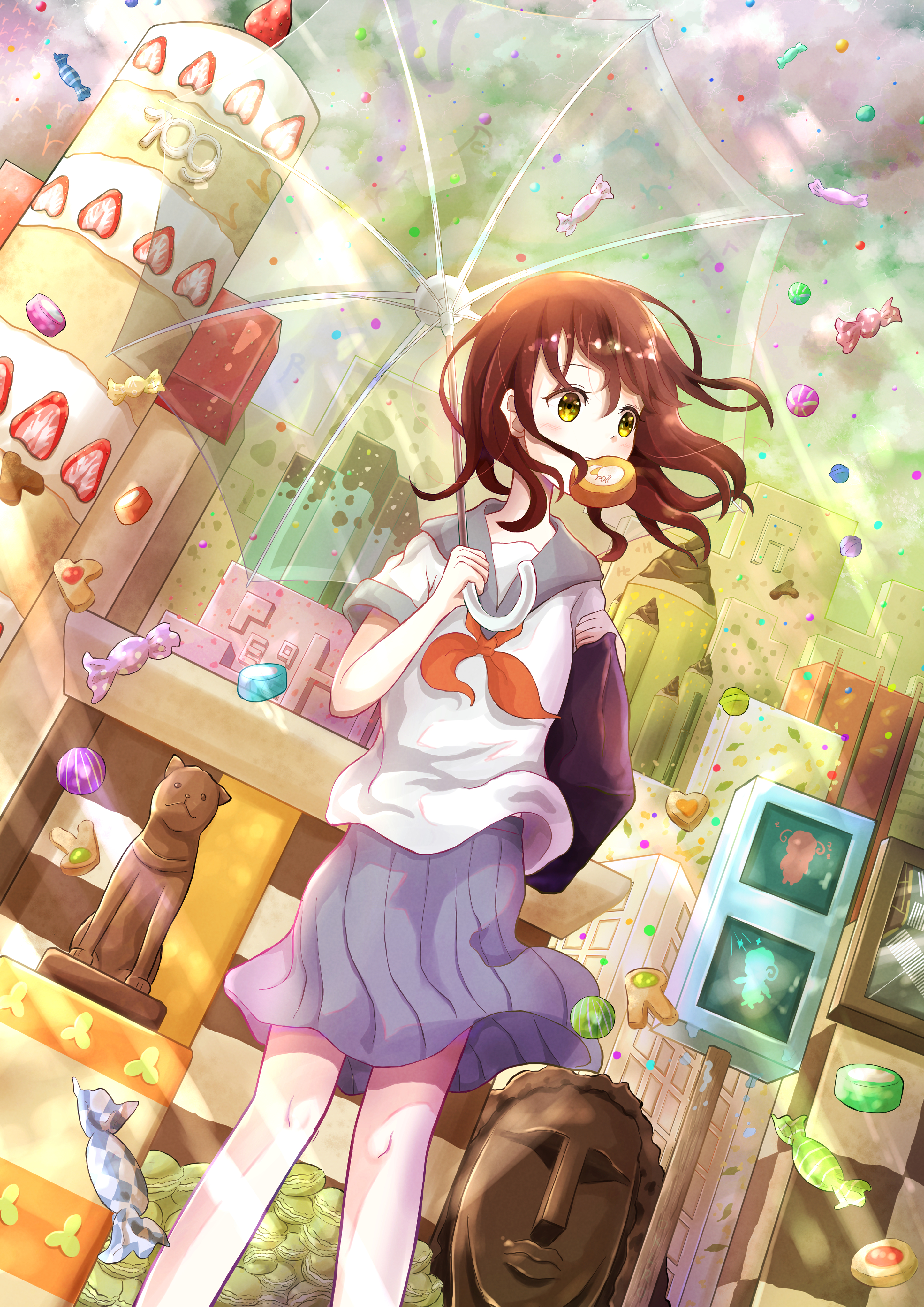 Girl Sweets Umbrella Anime Art Cartoon