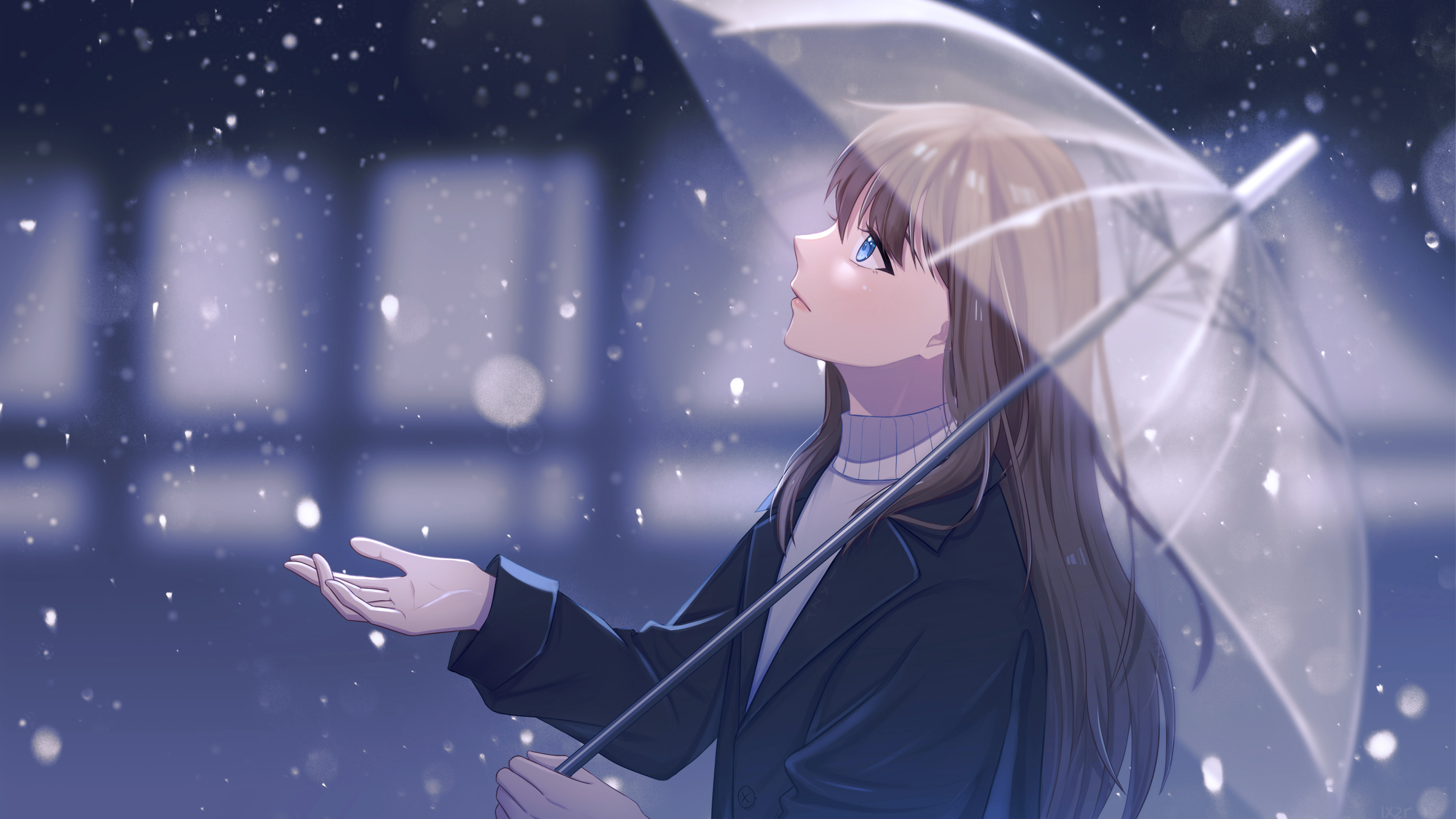 Girl Umbrella Rain Anime Art Cartoon