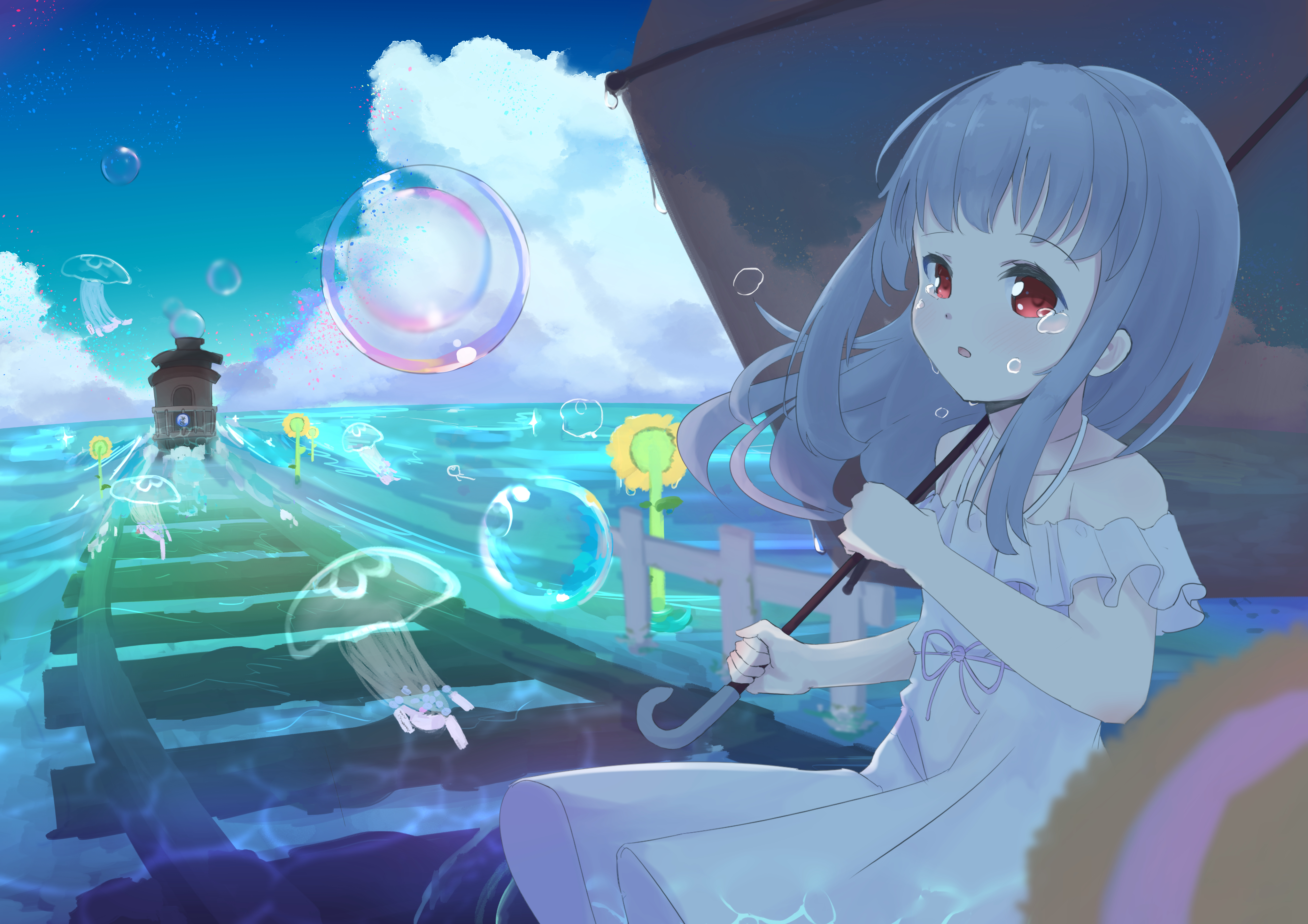 Girl Umbrella Tears Sad Anime Art Cartoon