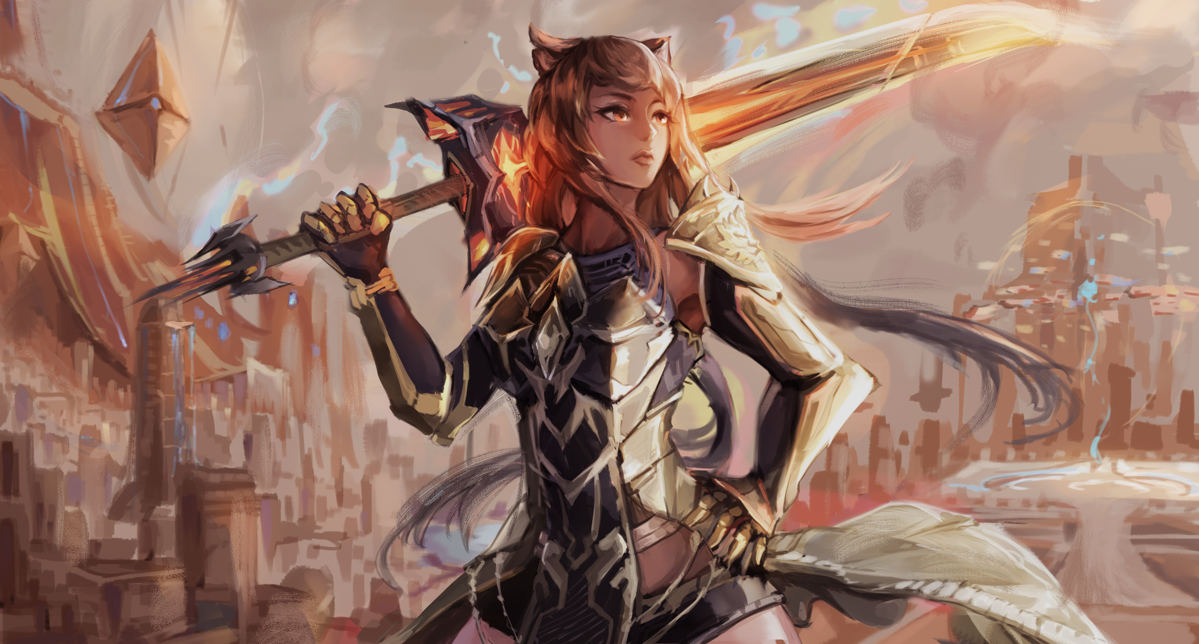 Girl Warrior Armor Sword Anime Art